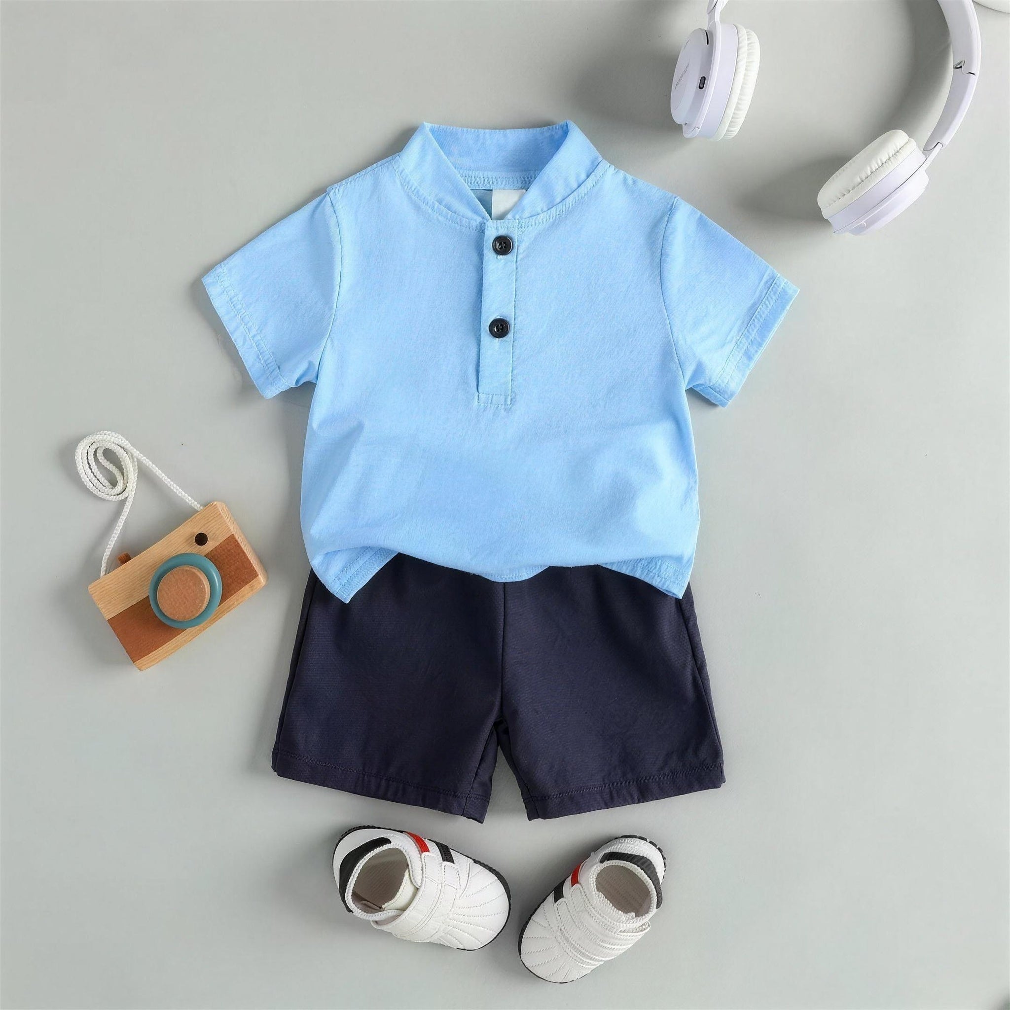 Light Blue Mandarin Collar Outfit Set - additional photo