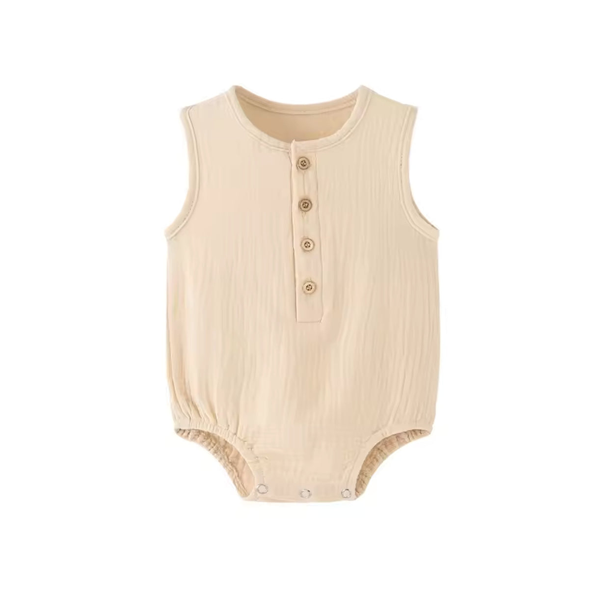 Linen Cotton Sleeveless Romper - Beige