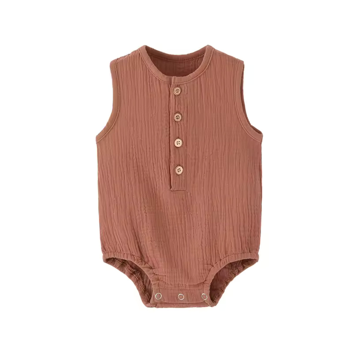 Linen Cotton Sleeveless Romper - Brown