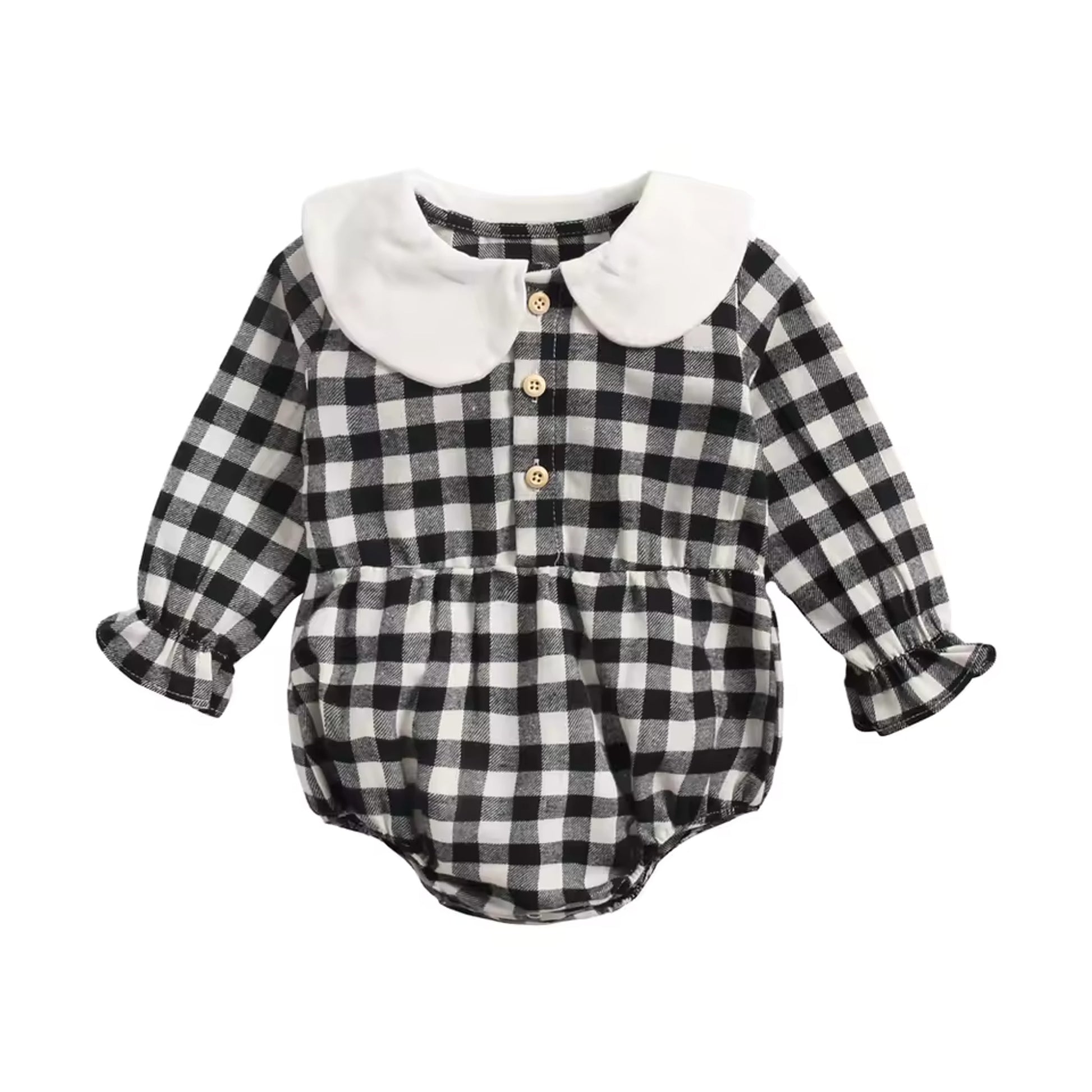 Long Sleeve Collar Bodysuit - Black Gingham