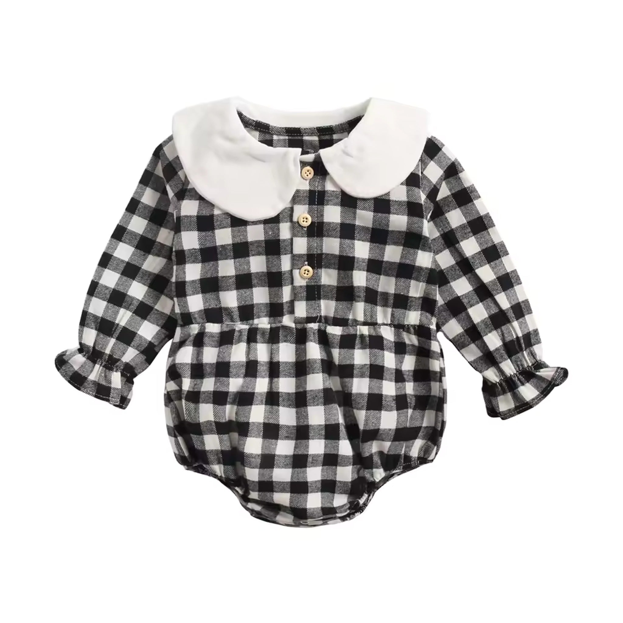 Long Sleeve Collar Bodysuit - Black Gingham