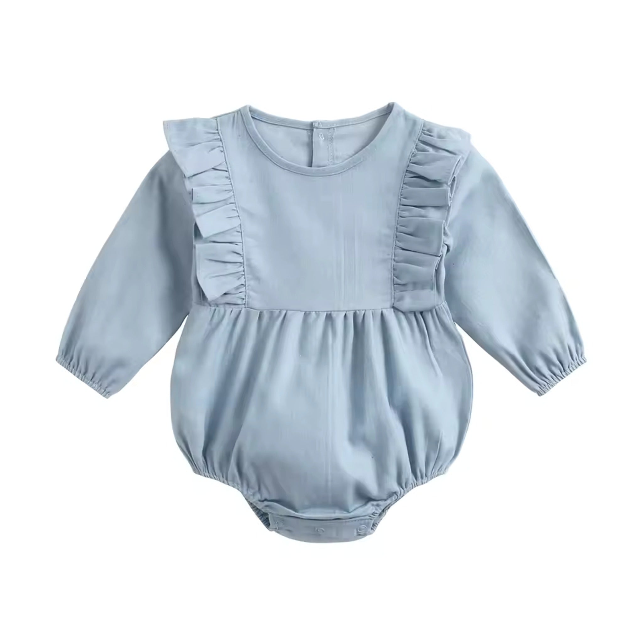 Long Sleeve Collar Bodysuit - Blue Ruffle
