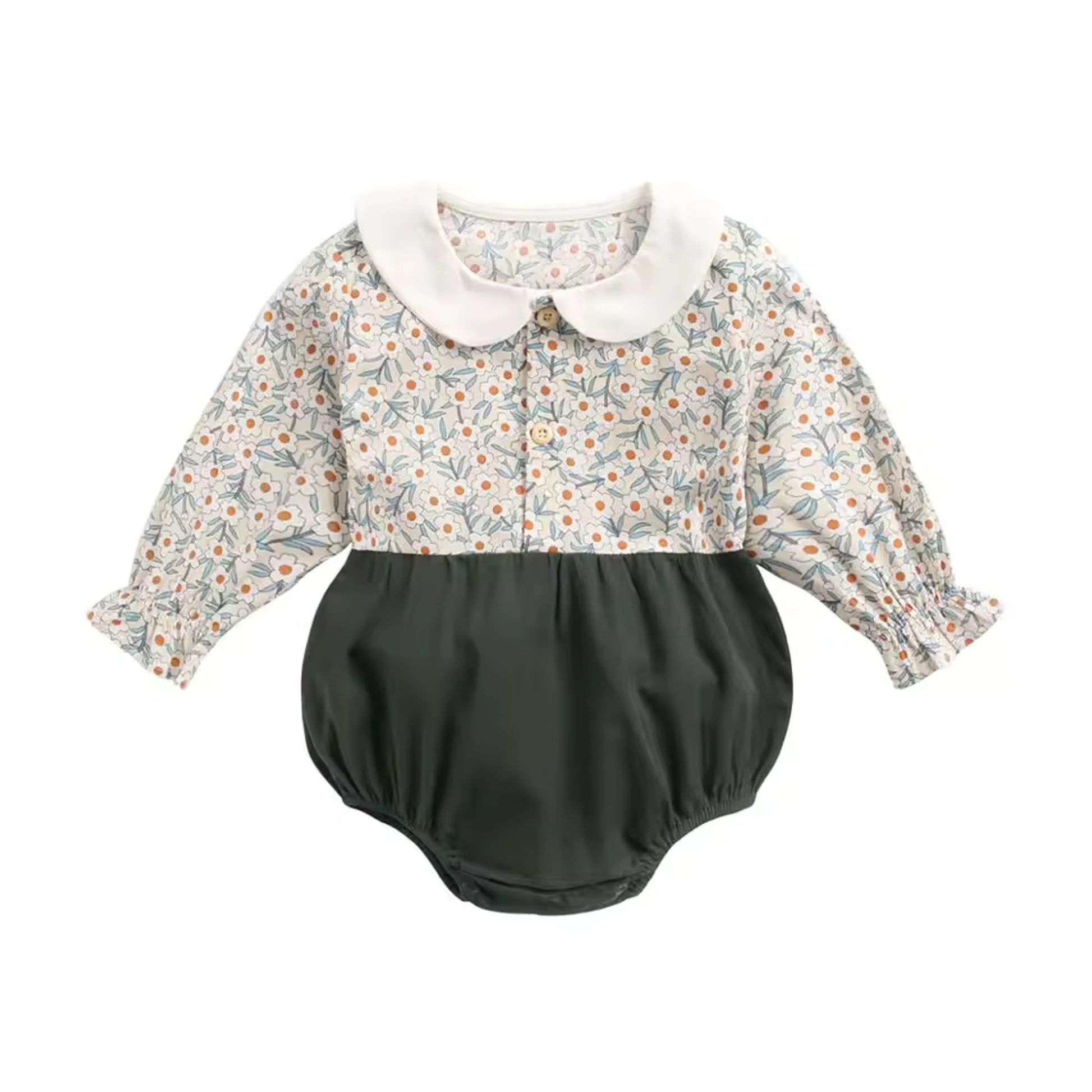 Long Sleeve Collar Bodysuit - Green Floral