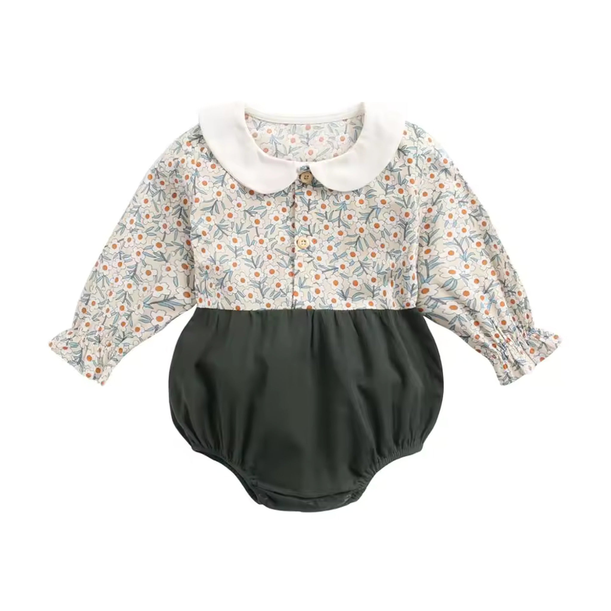 Long Sleeve Collar Bodysuit - Green Floral