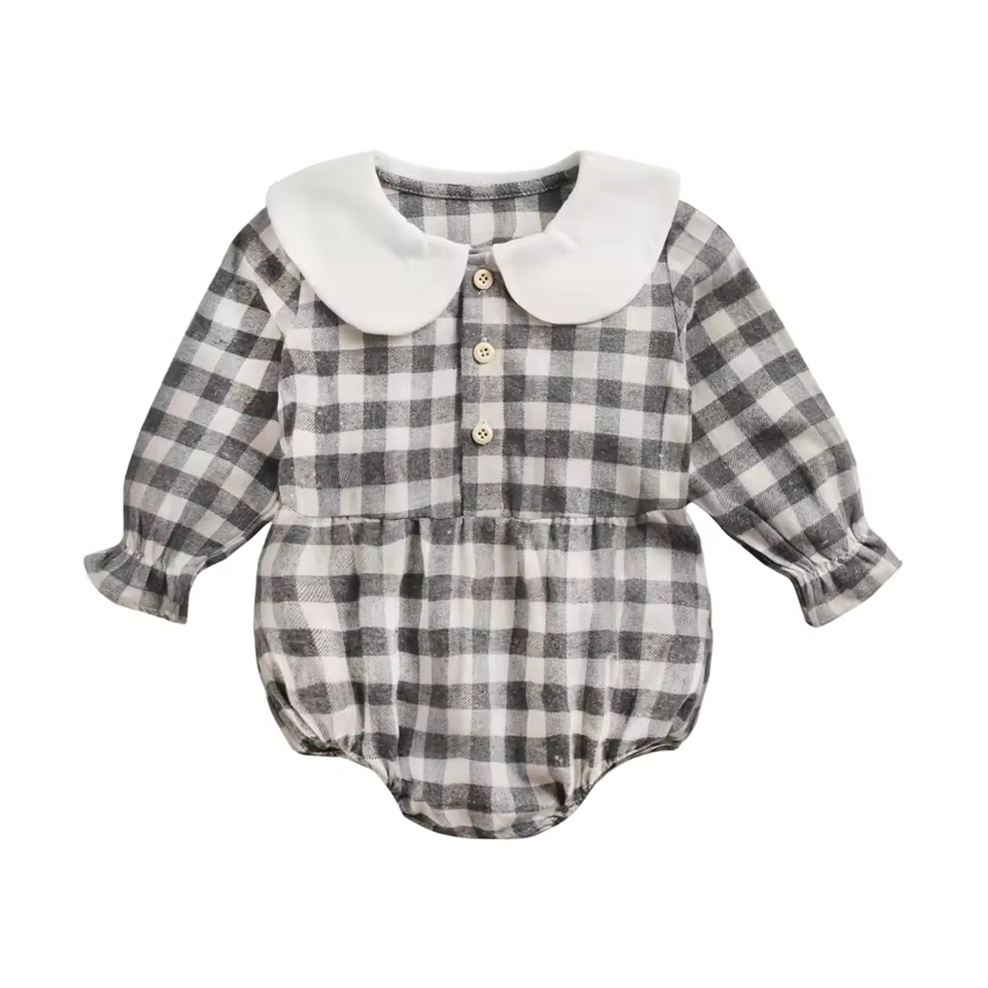 Long Sleeve Collar Bodysuit - Grey Gingham