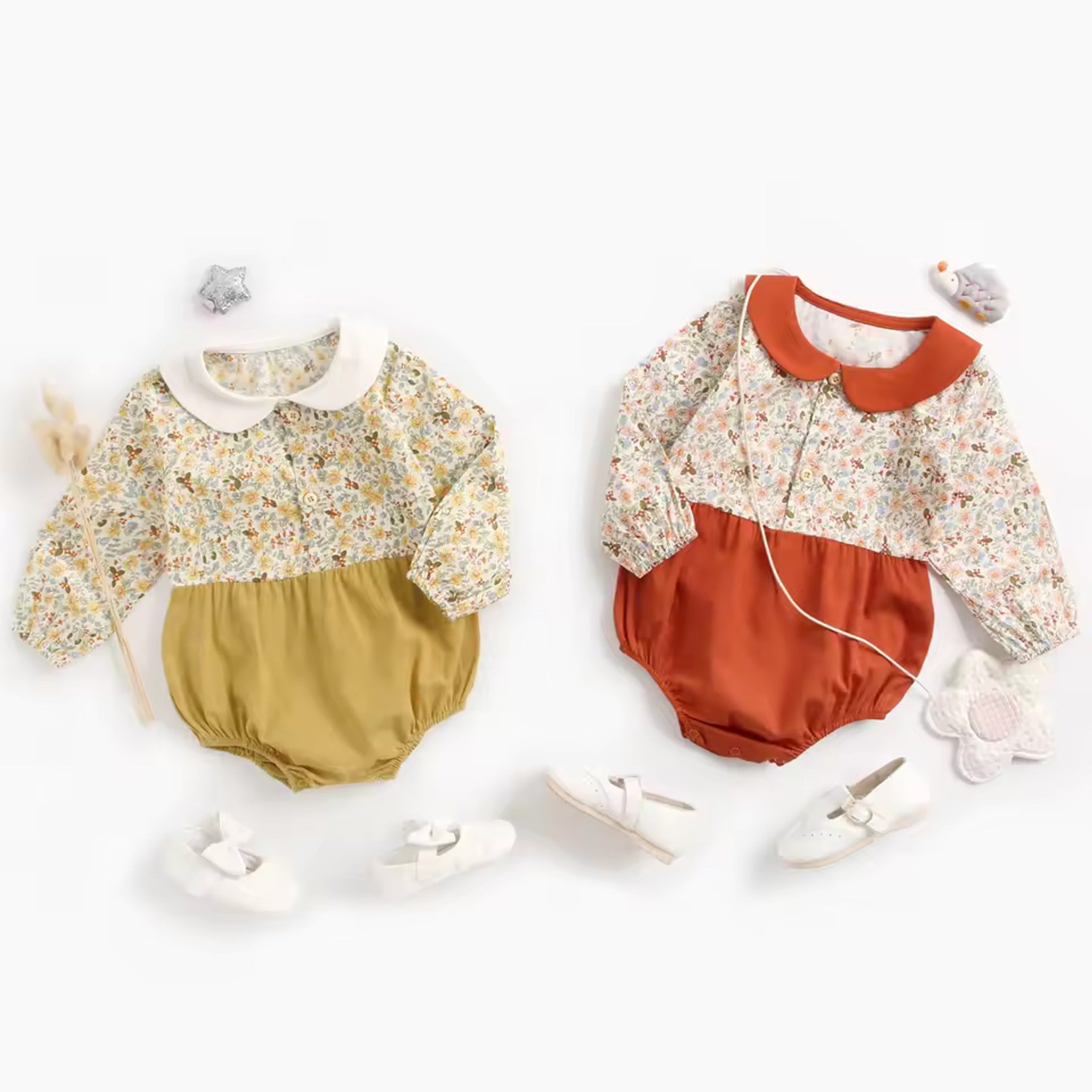 Long Sleeve Collar Bodysuit - floral colors group shot