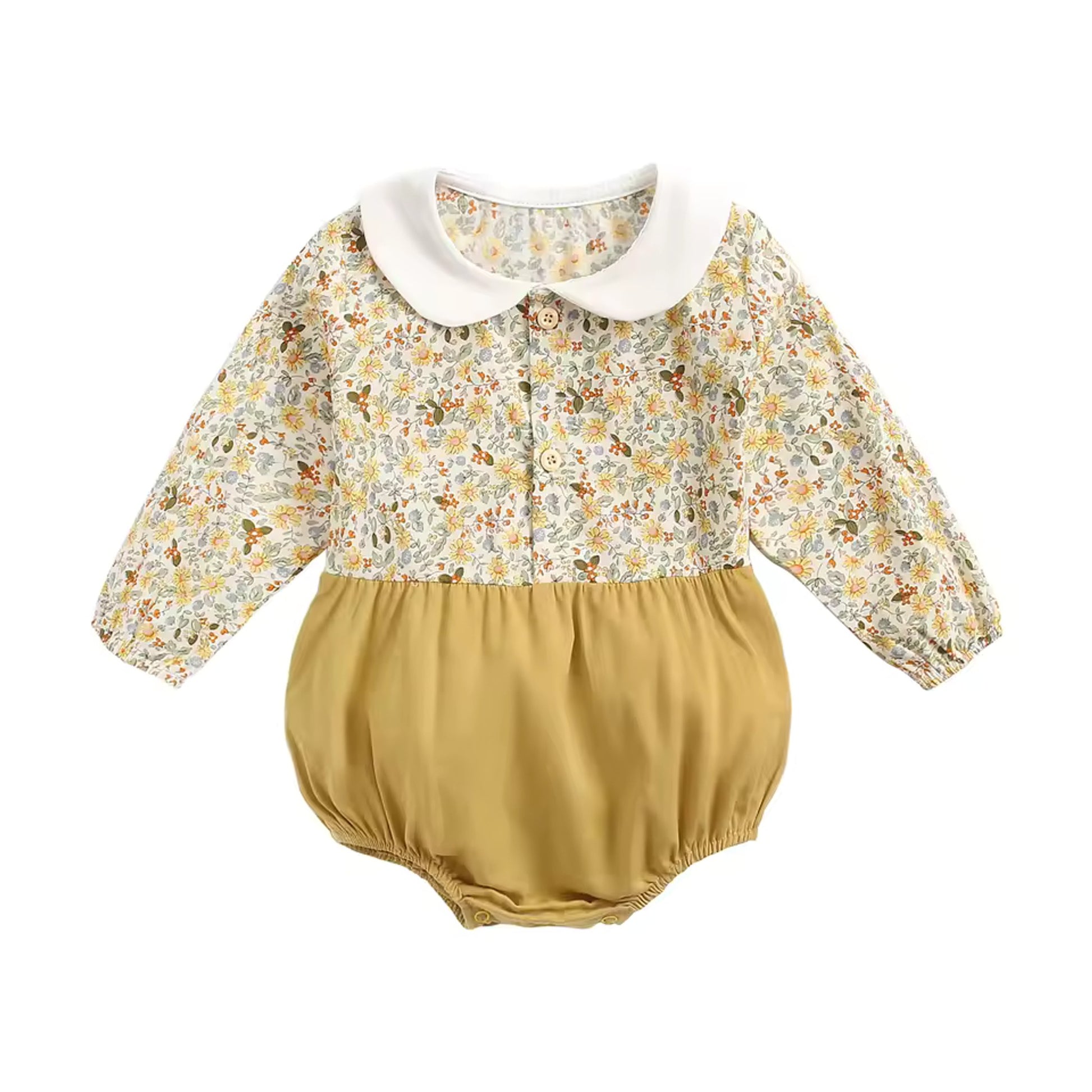Long Sleeve Collar Bodysuit - Mustard Floral