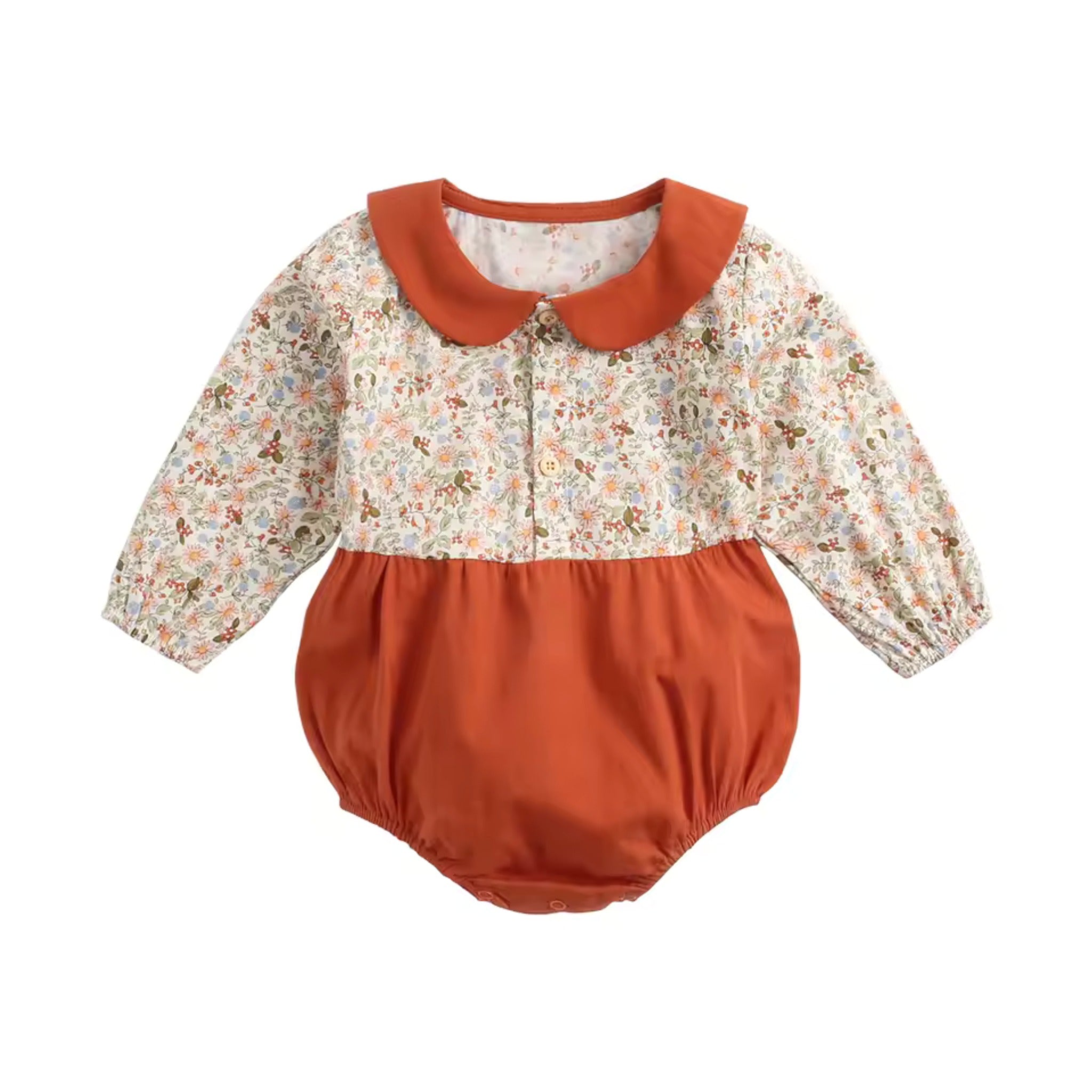 Long Sleeve Collar Bodysuit - Rust Floral