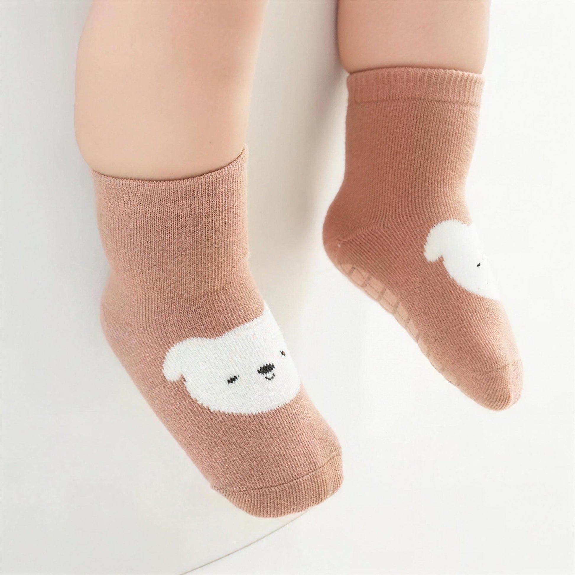 Forest Friends Non-Slip Socks - bear design worn on feet