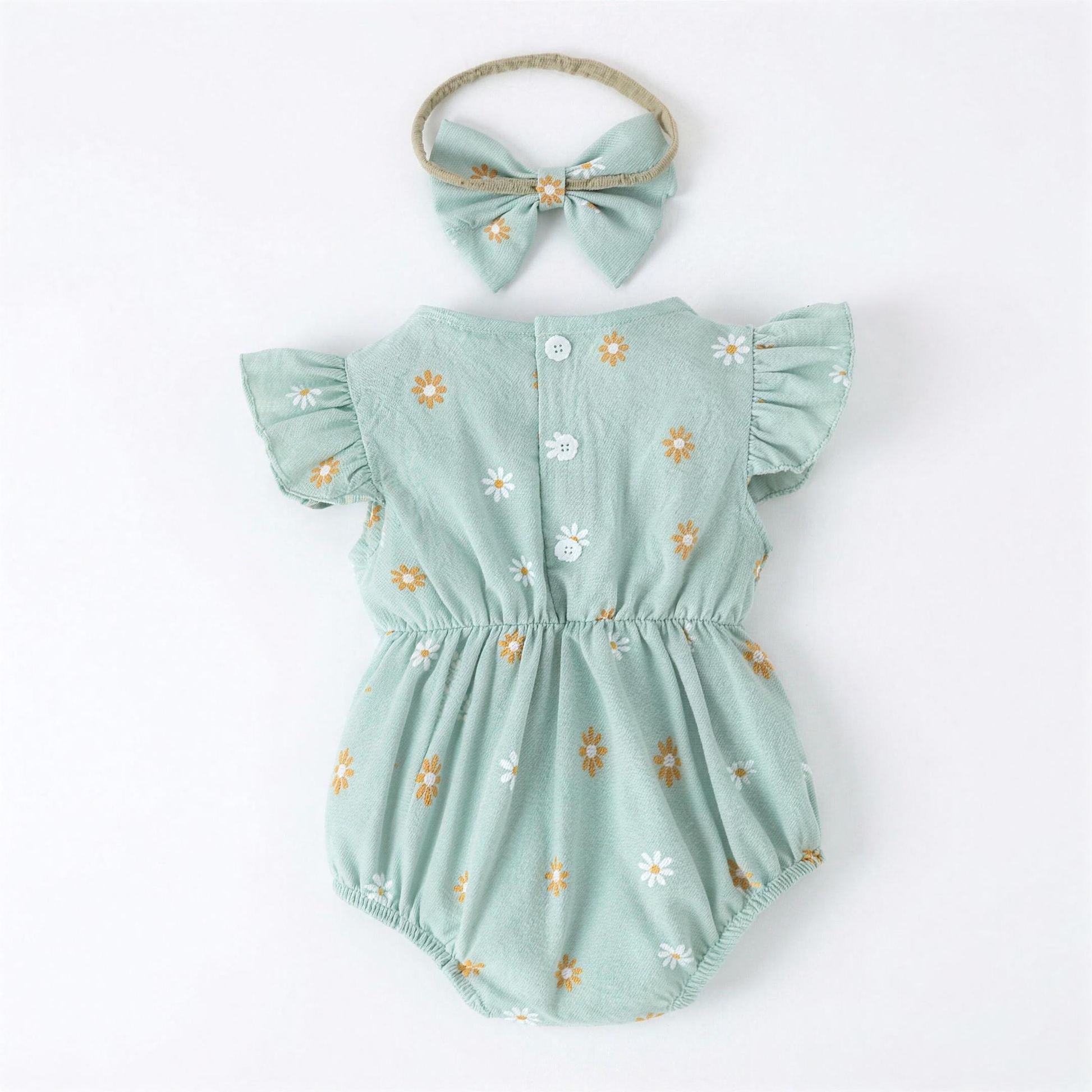 Daisy Flutter Romper Set - Mint