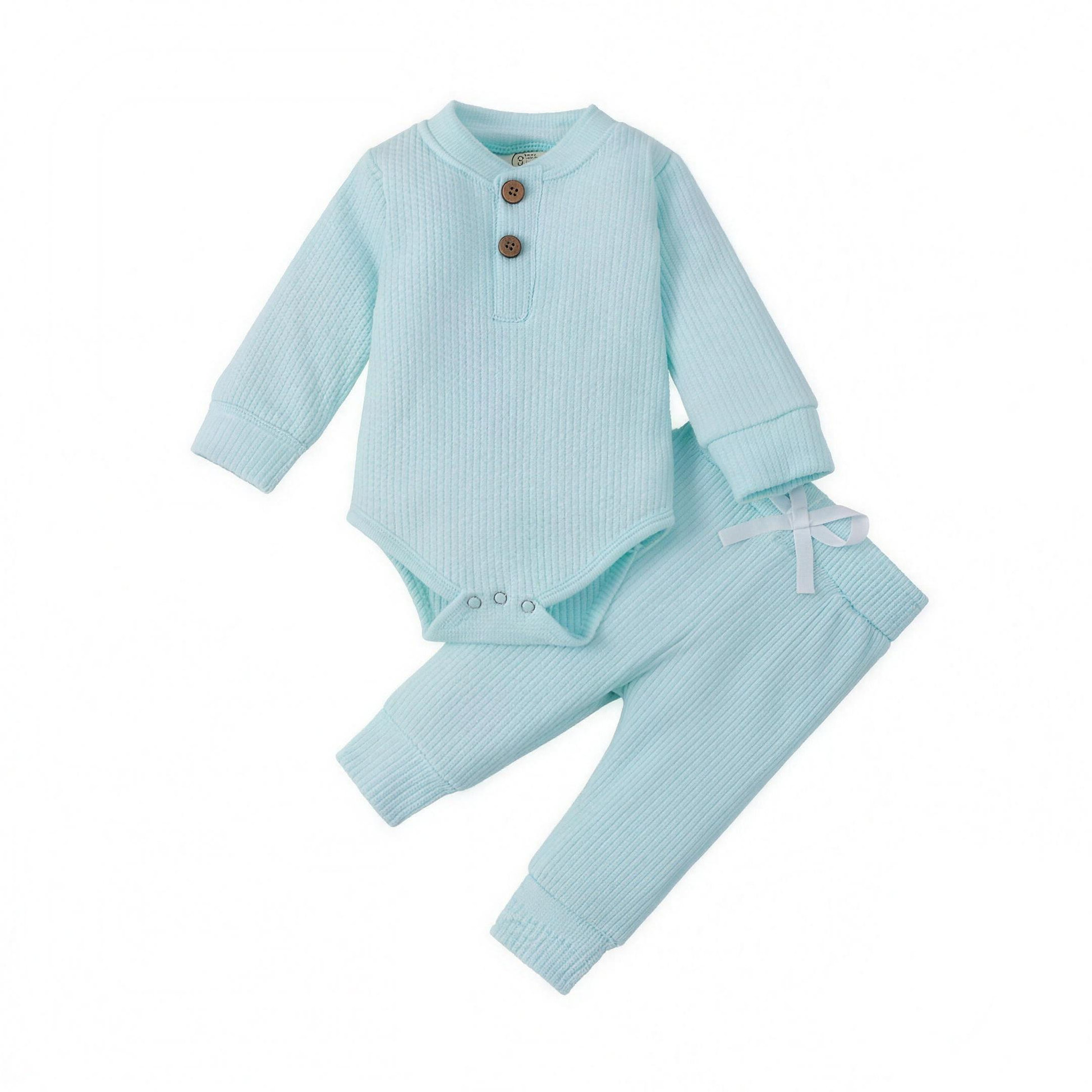 Ribbed Henley Outfit Set - Mint - professional studio photo