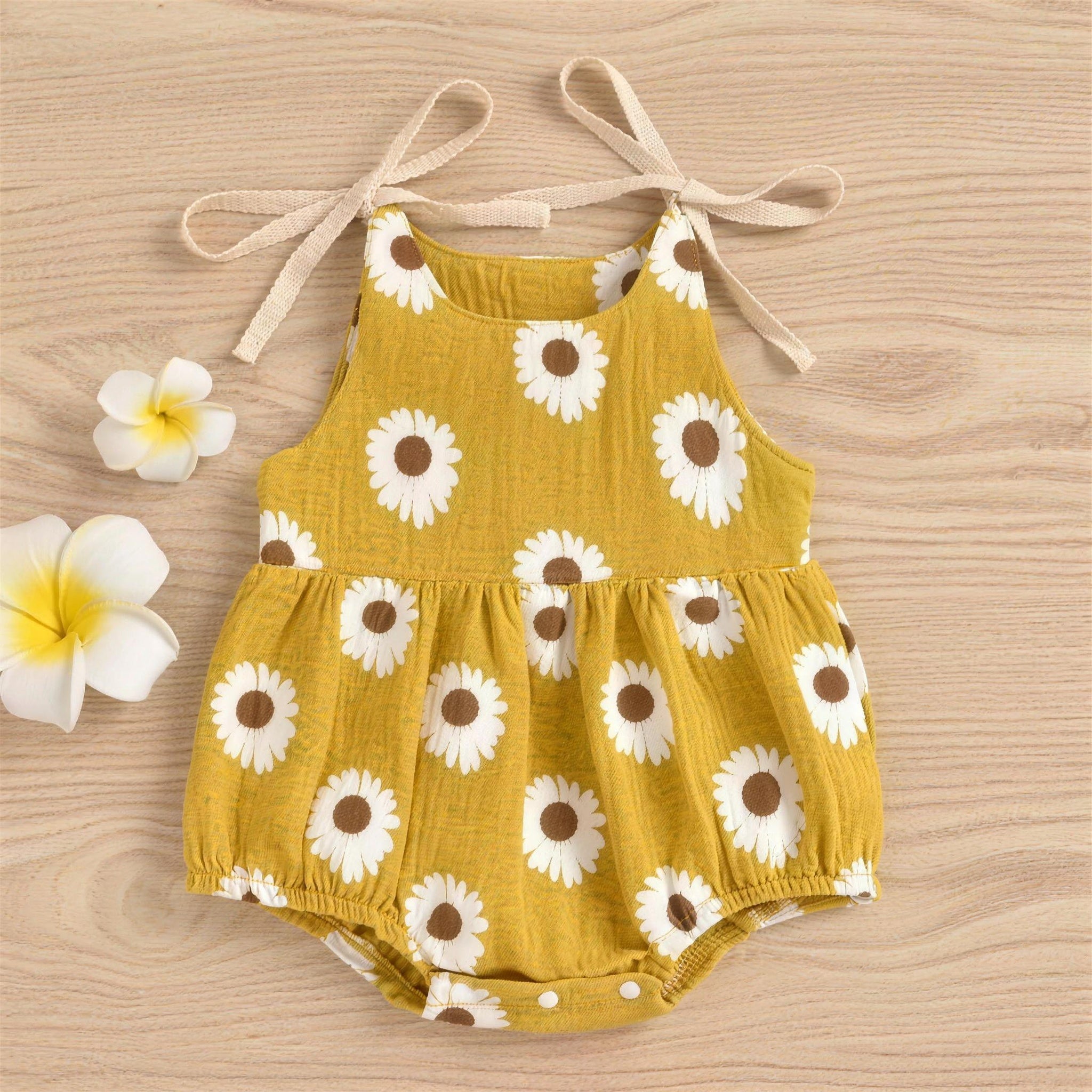 Daisy Tie-Strap Romper - Mustard