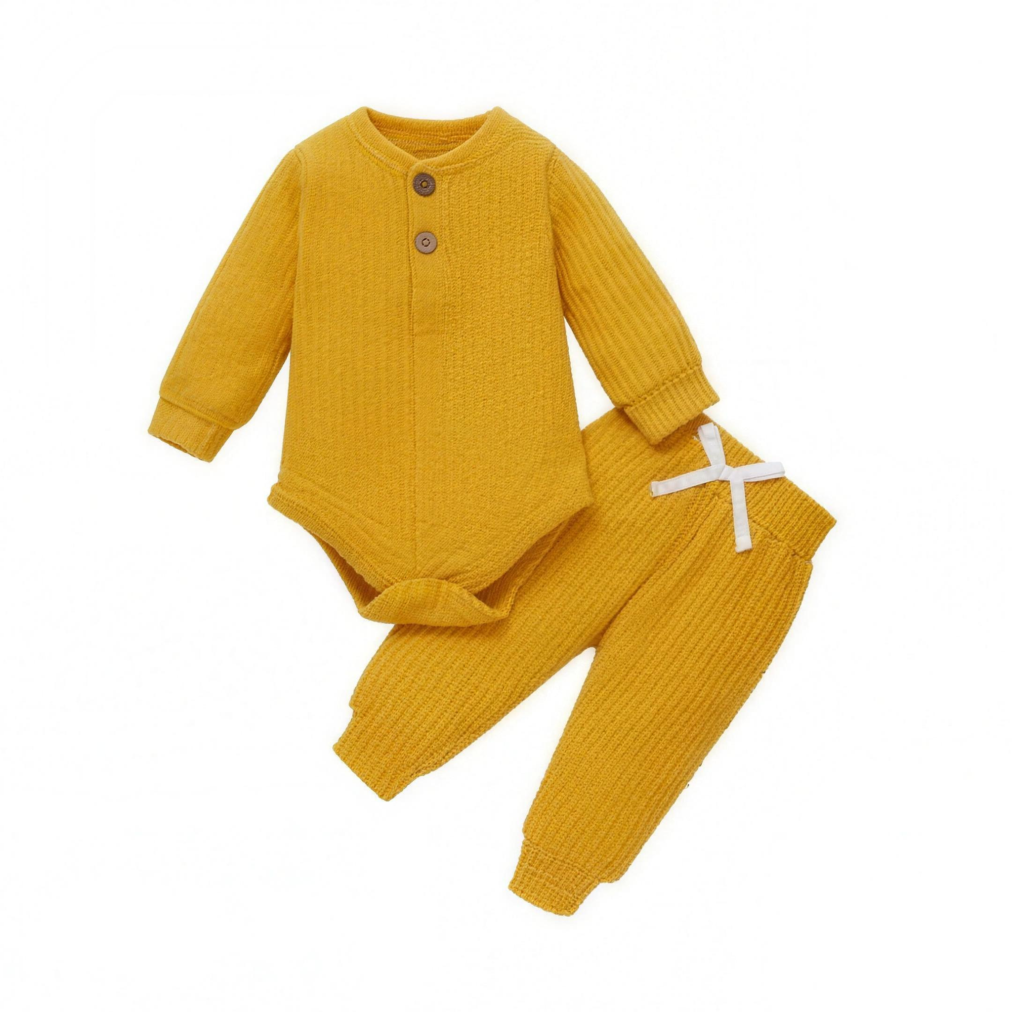 Ribbed Henley Outfit Set - Mustard - professional studio photo