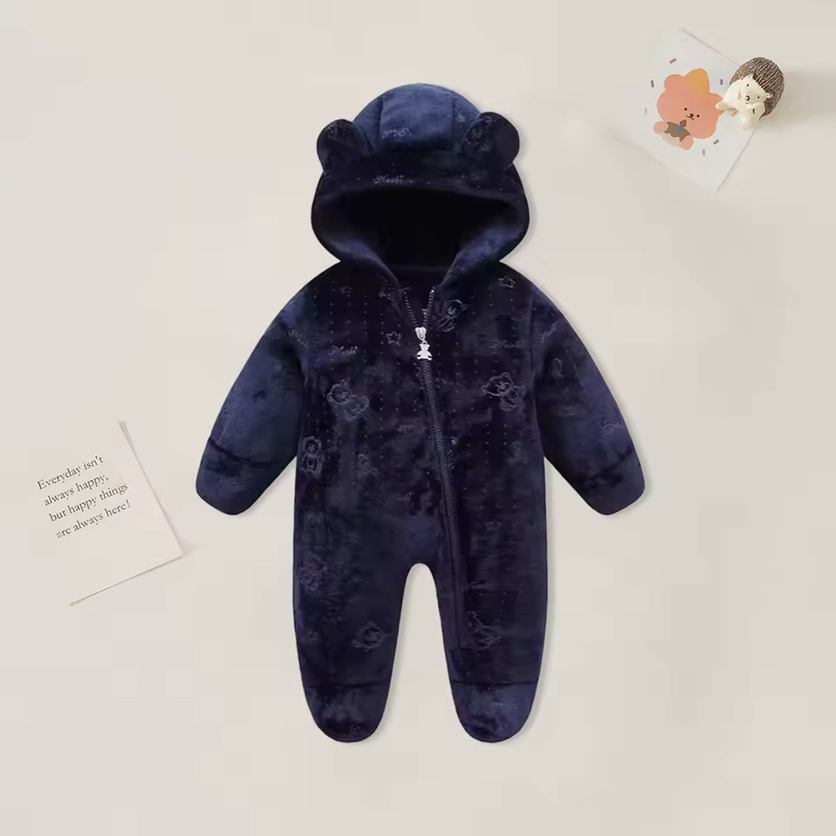 Bear Hood Fleece Snowsuit - Navy Bear