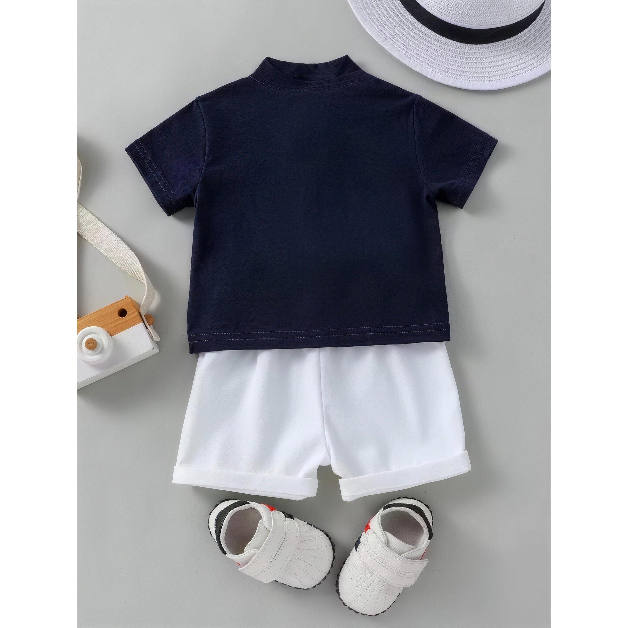 Navy Mandarin Collar Outfit Set - additional photo