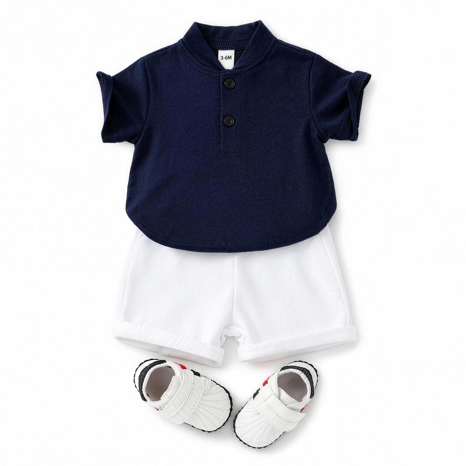 Navy Mandarin Collar Outfit Set - professional photo