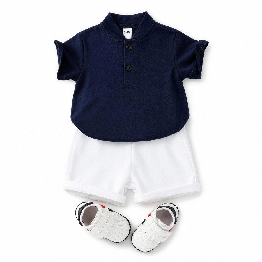 Navy Mandarin Collar Outfit Set