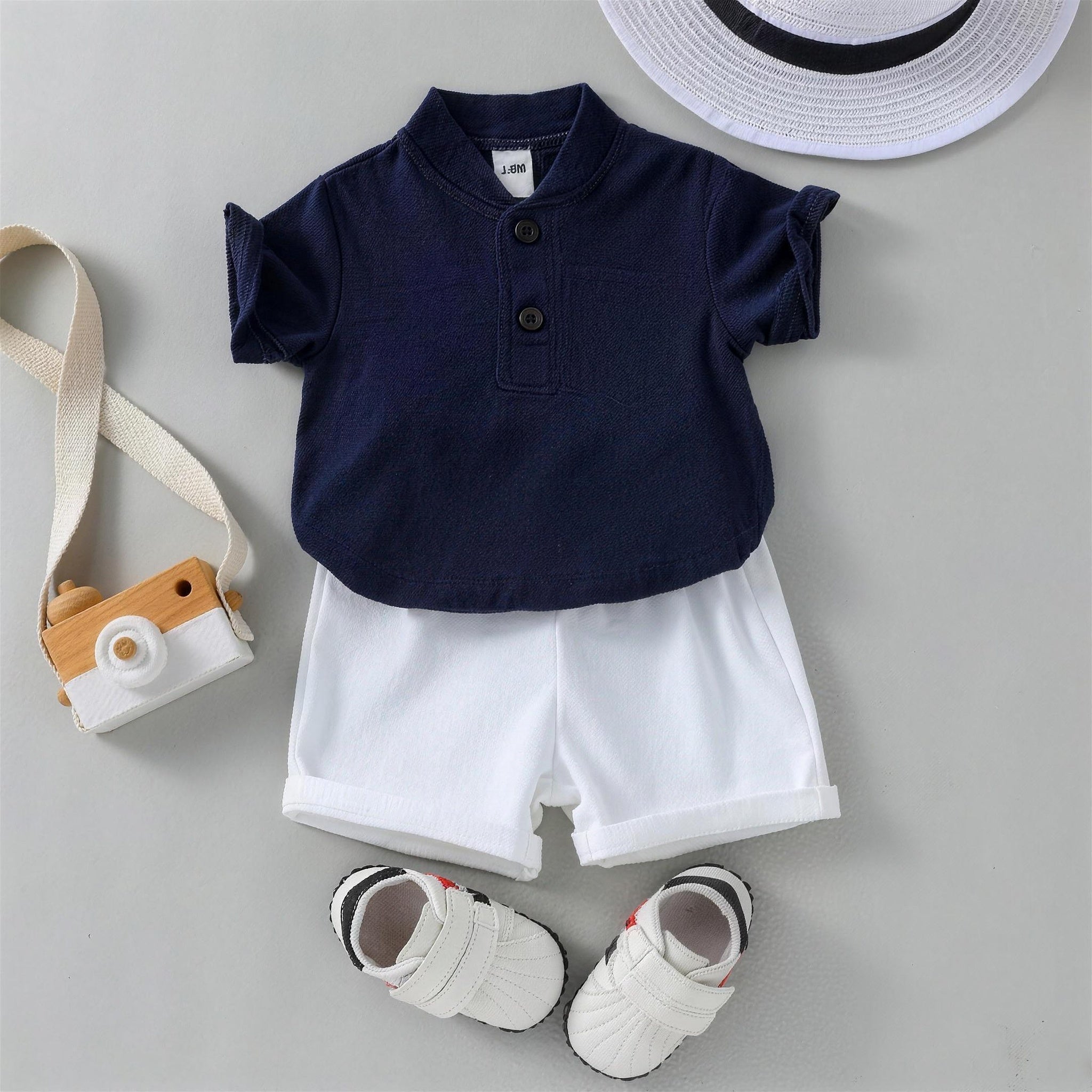 Navy Mandarin Collar Outfit Set - additional photo