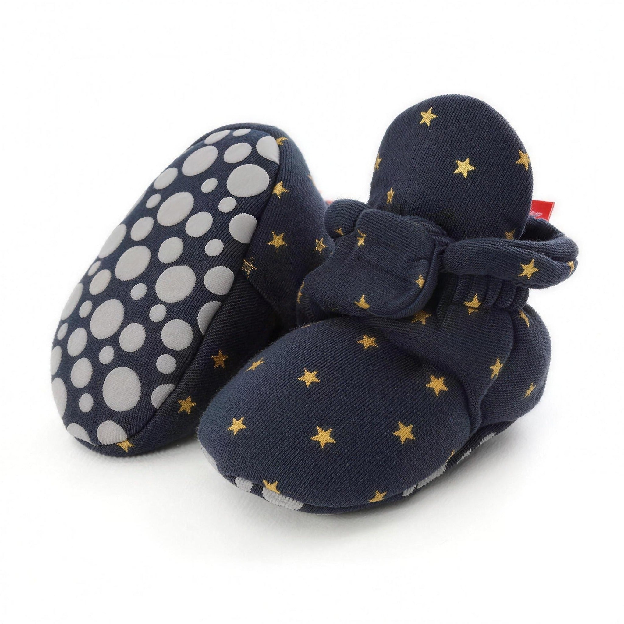 Cozy Star Booties - Navy Star - professional product photo on white background