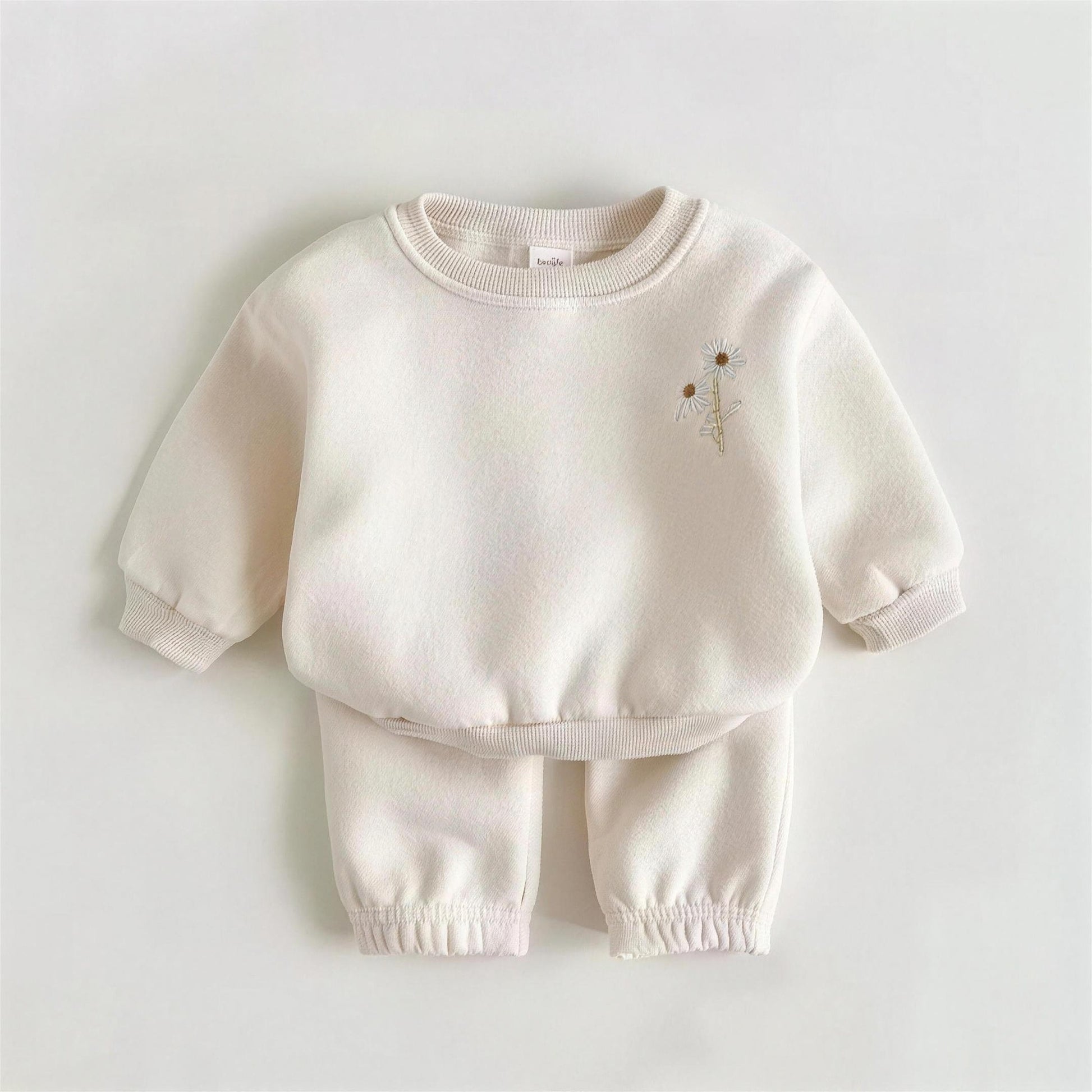 Daisy Embroidered Fleece Set - Off-White - professional product photo on white background