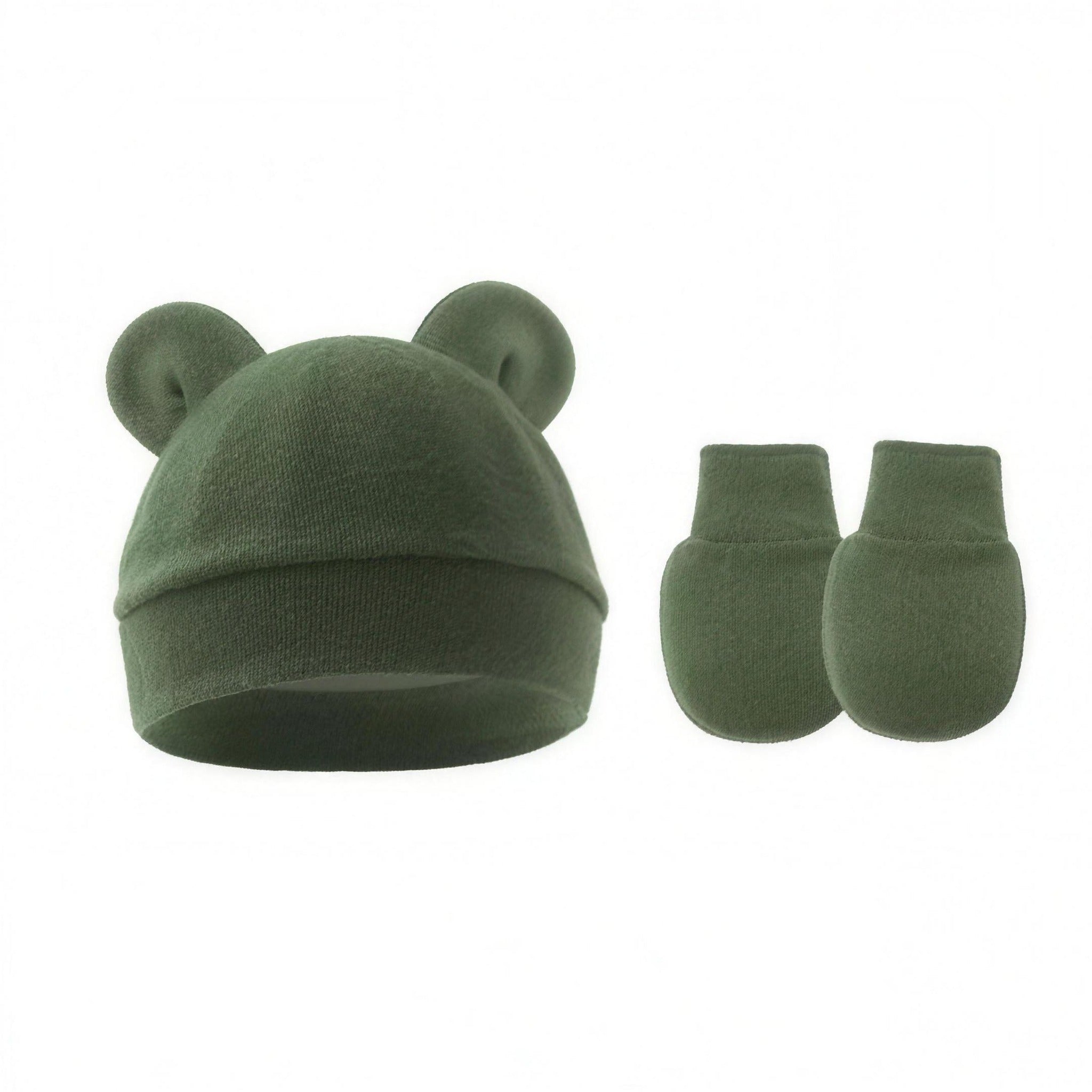 Bear Ear Beanie Set - Olive - professional product photo on white background