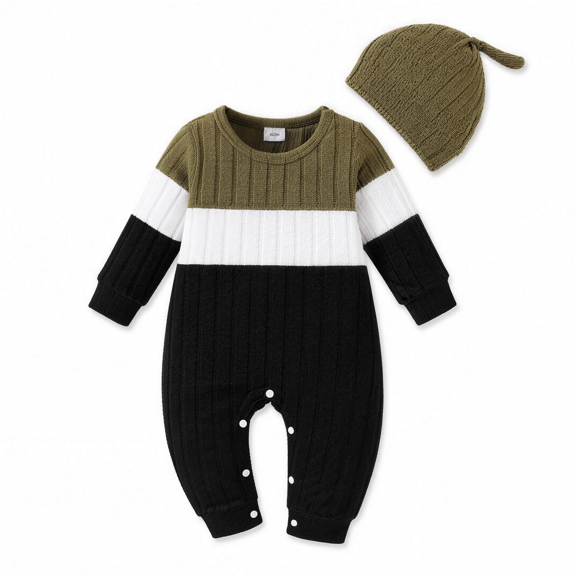 Color Block Knit Romper - Olive - professional studio photo