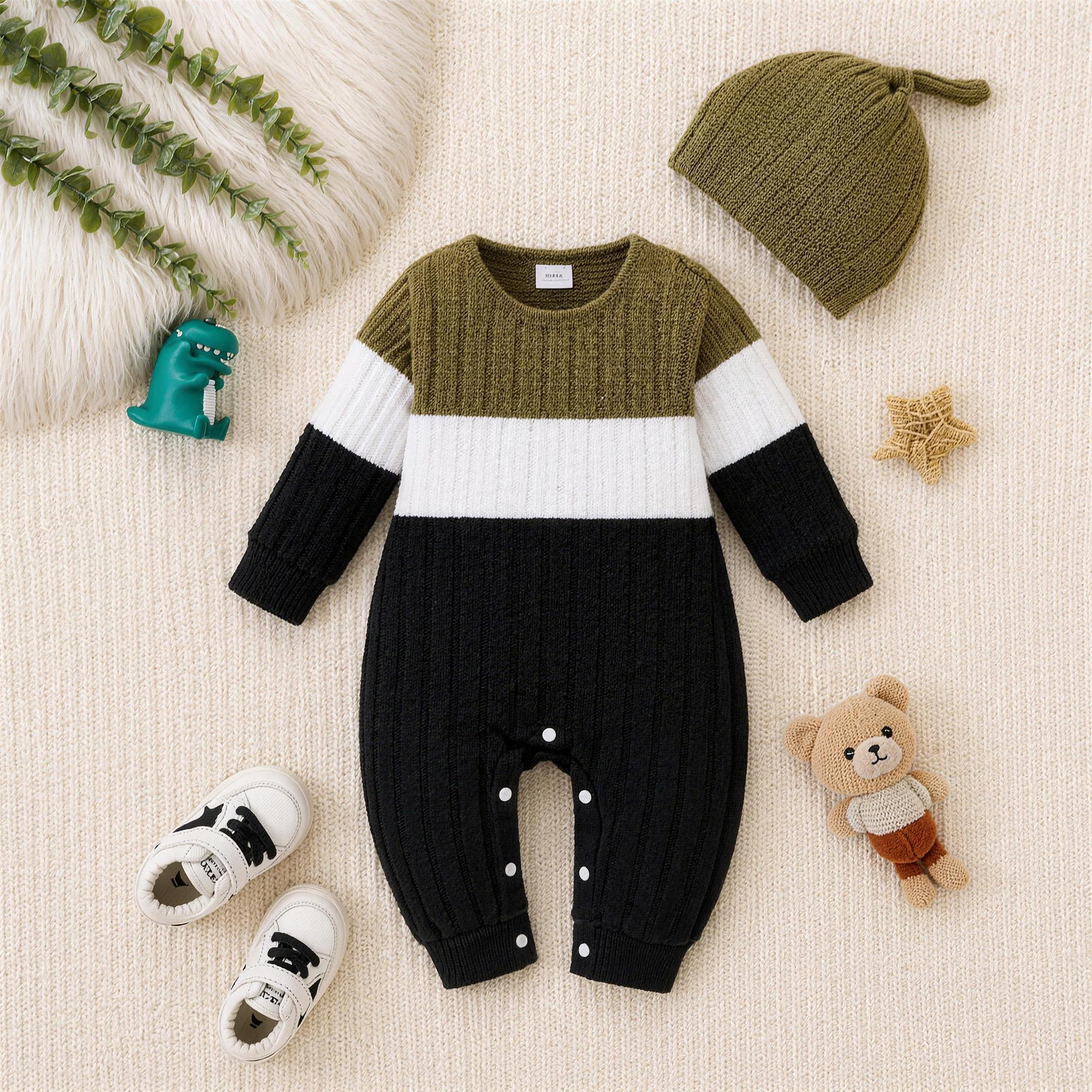 Color Block Knit Romper - Olive - lifestyle
