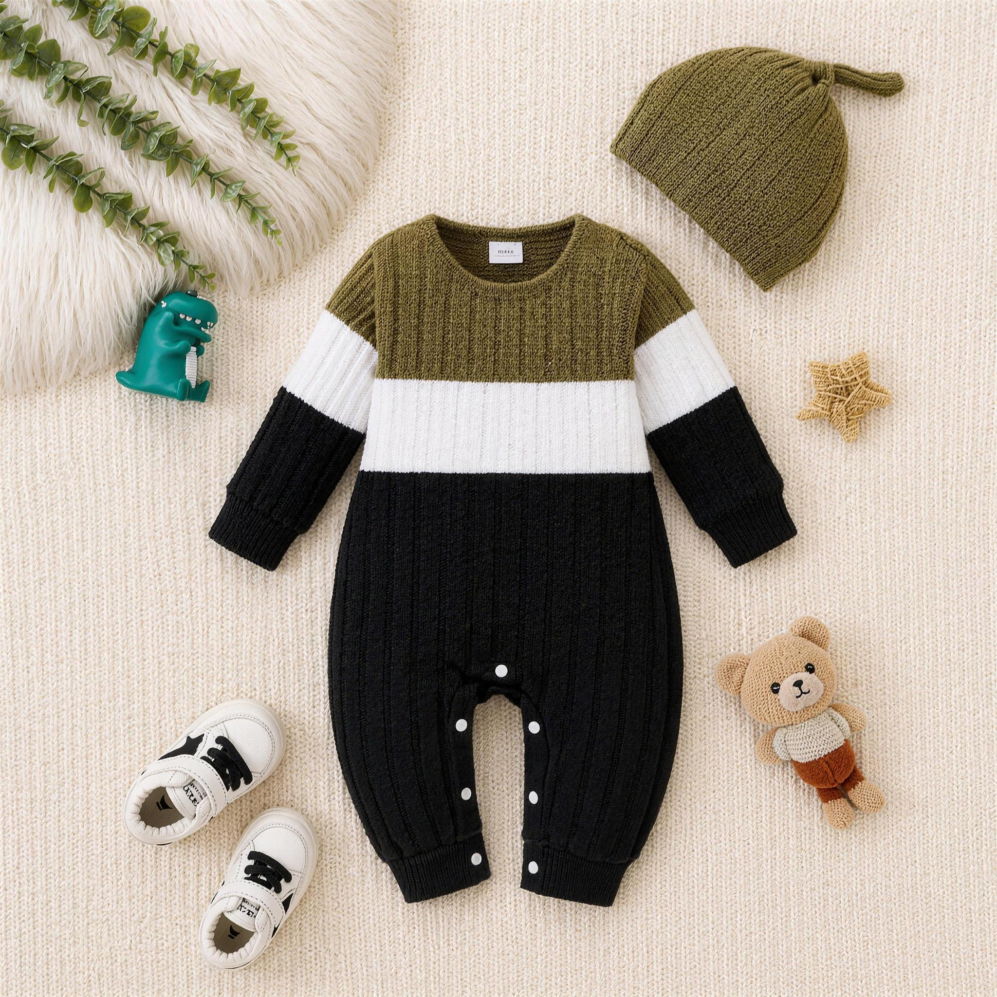 Color Block Knit Romper - Olive - lifestyle