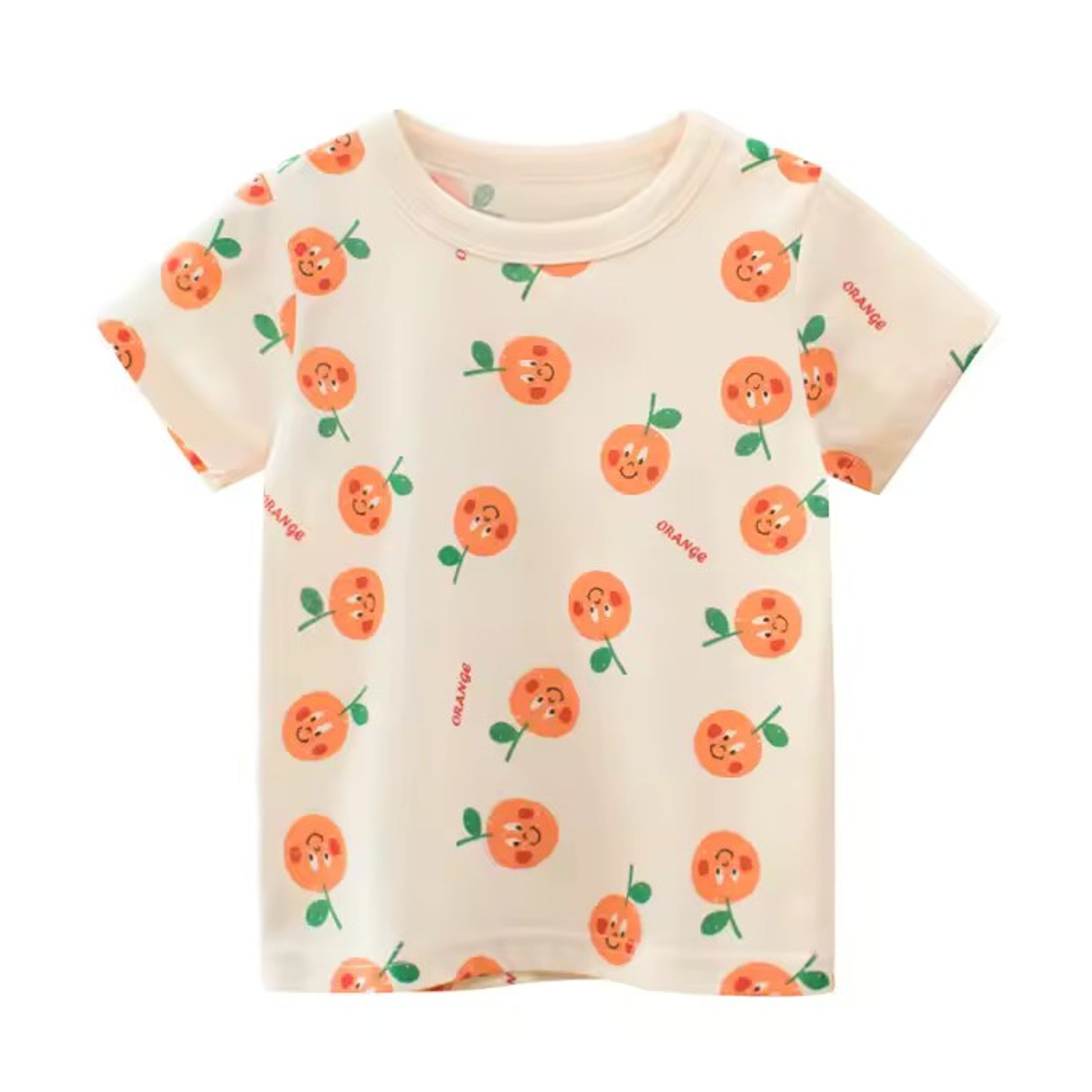 Orange Fruit Tee, girls baby and toddler t-shirt detail view, professional product photo on white background