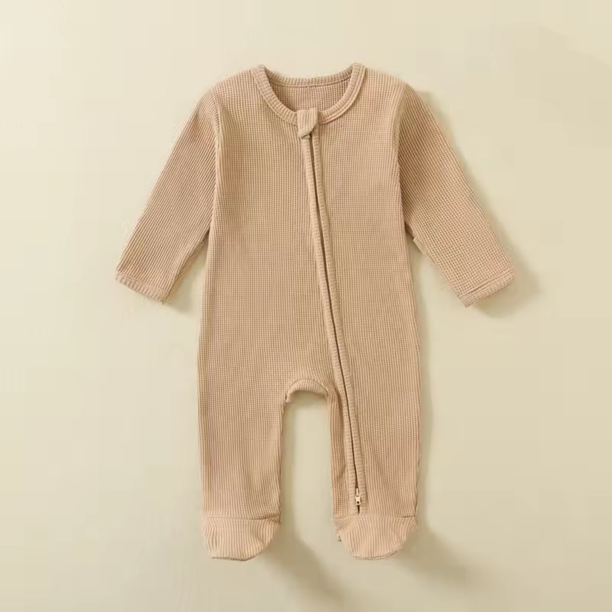 Organic Cotton Baby Rompers in Tan - baby and toddler clothing, professional product photo