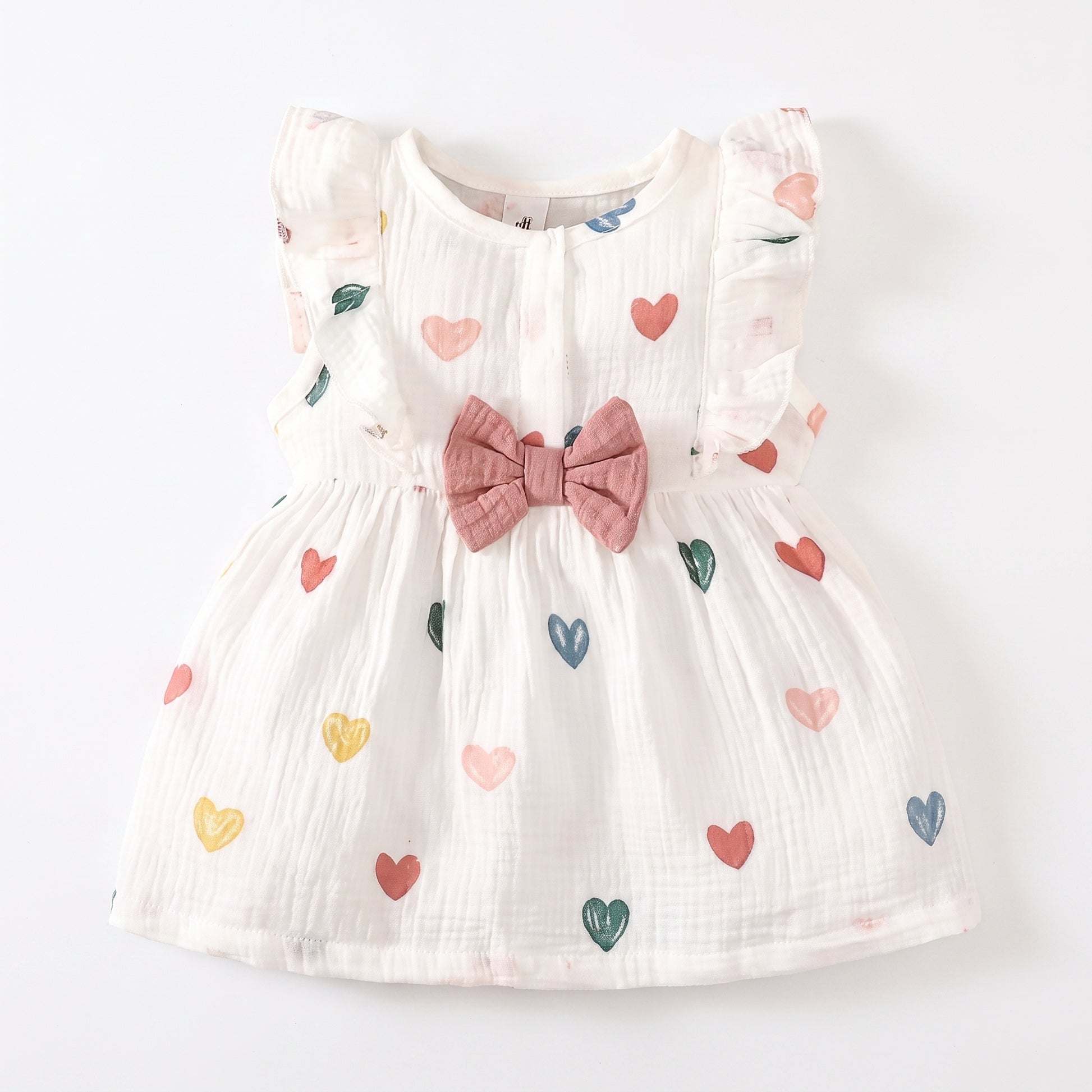 Painted Hearts Dress Set - baby and toddler girl dress and hat set, professional product photo on white background
