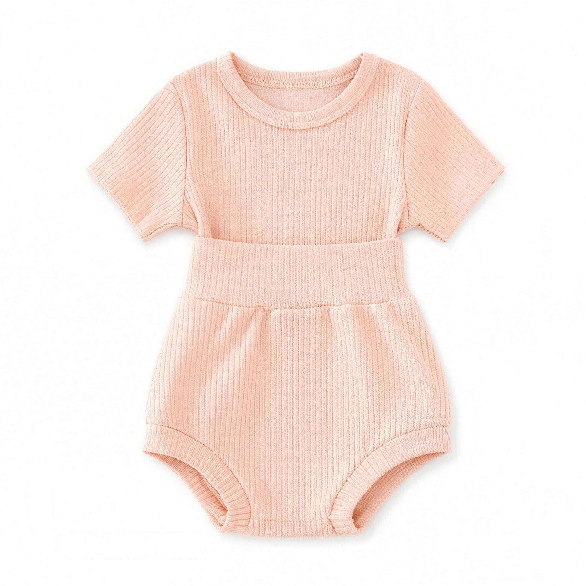 Ribbed Bubble Romper - Peach