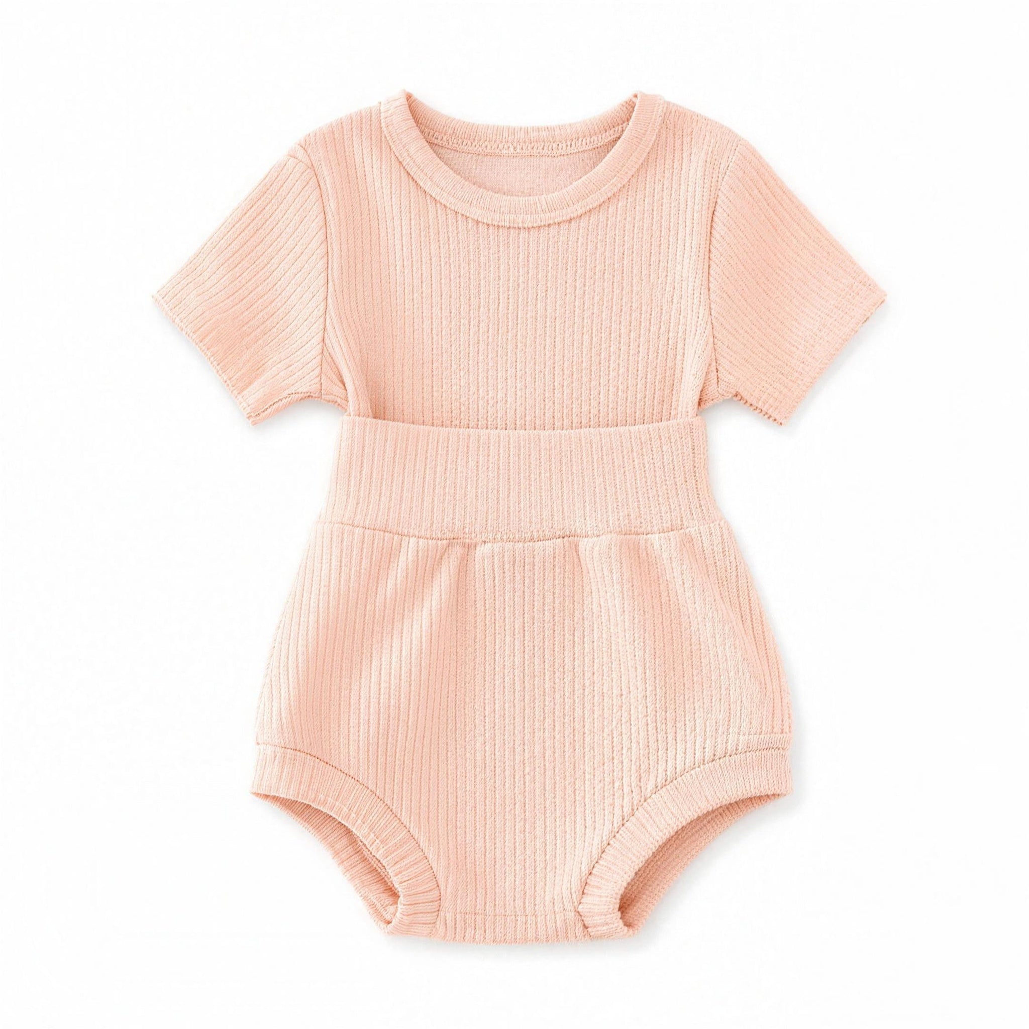 Ribbed Bubble Romper - Peach