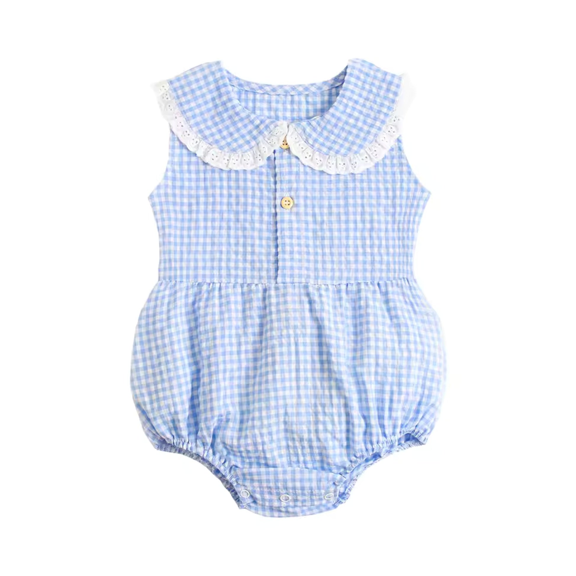Peter Pan Collar Bodysuit - Blue Gingham