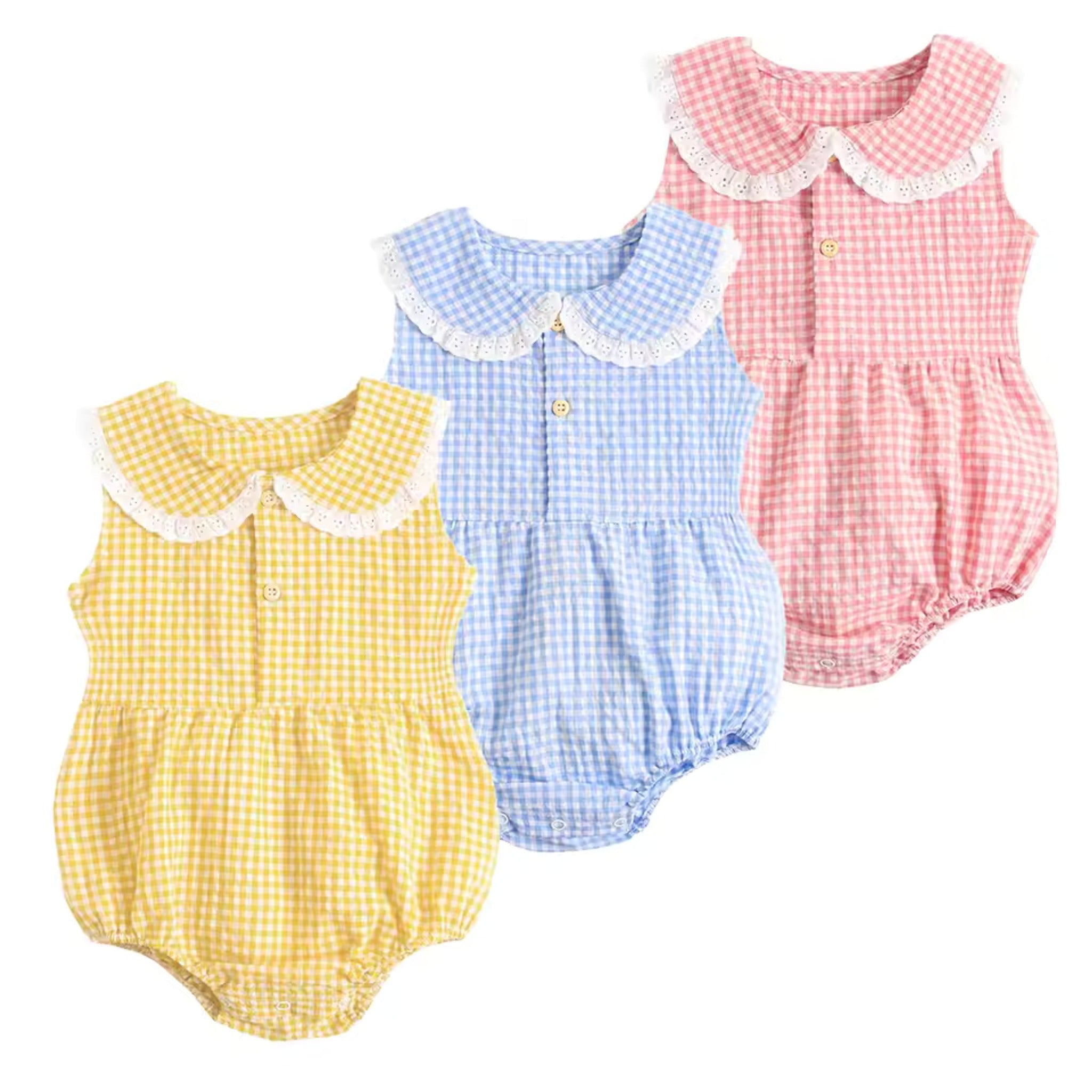 Peter Pan Collar Bodysuit - gingham colors group shot