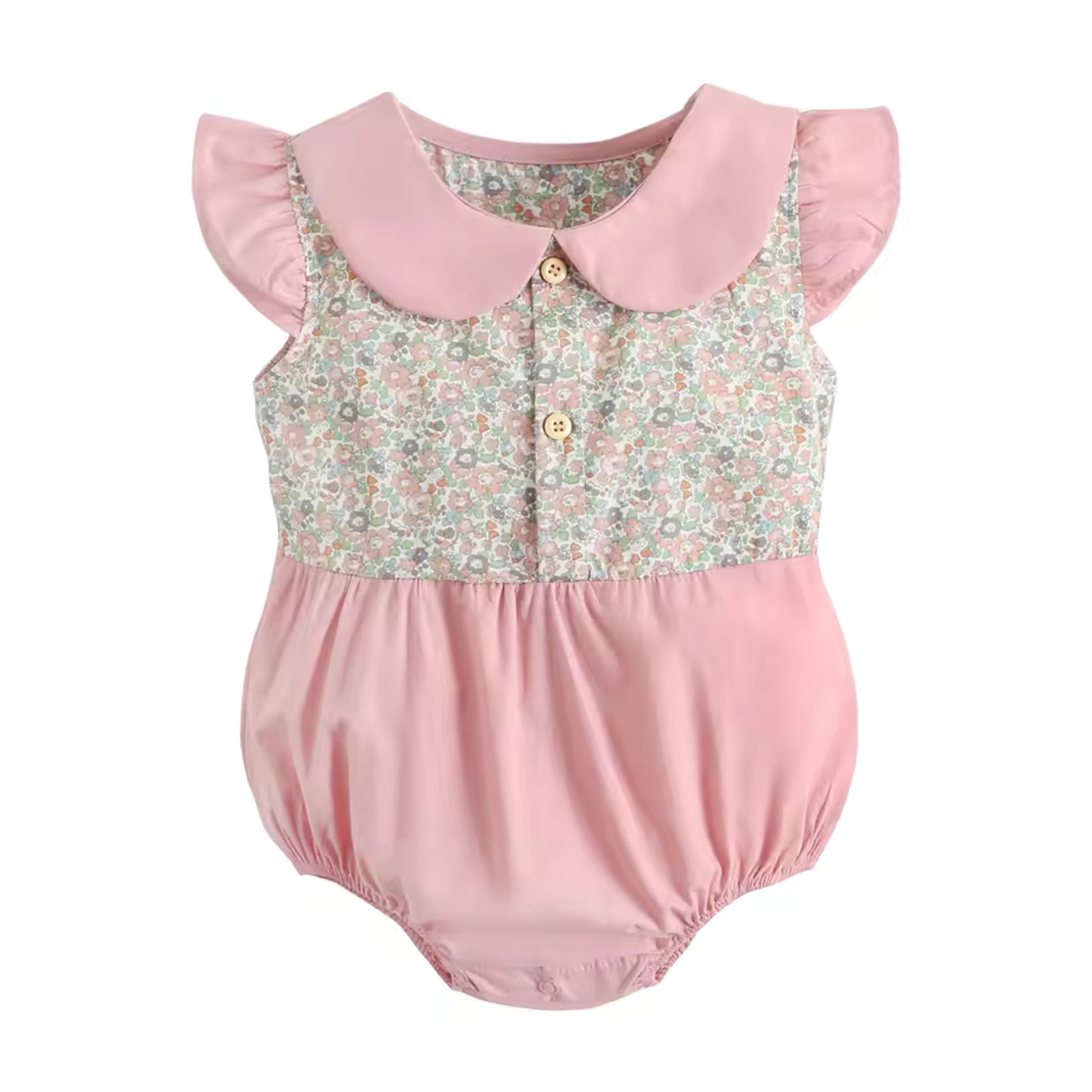 Peter Pan Collar Bodysuit - Pink Floral Mix