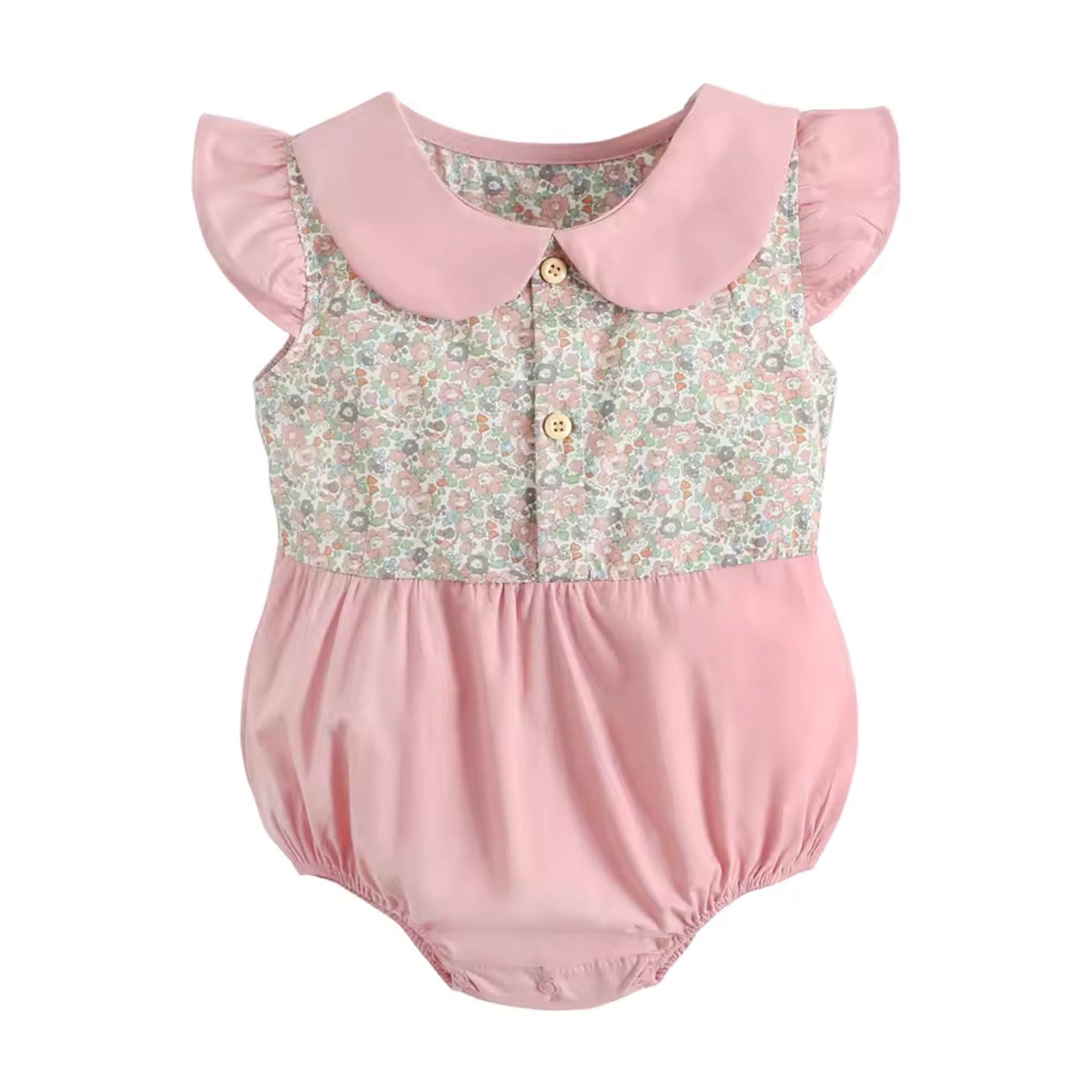 Peter Pan Collar Bodysuit - Pink Floral Mix