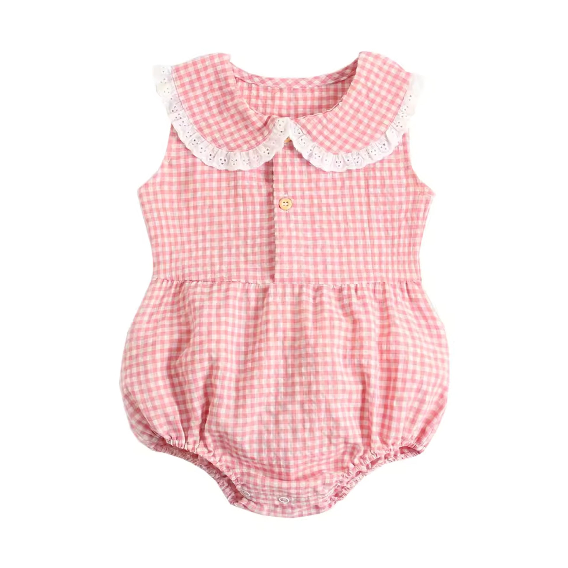 Peter Pan Collar Bodysuit - Pink Gingham