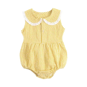 Peter Pan Collar Bodysuit - Yellow Gingham