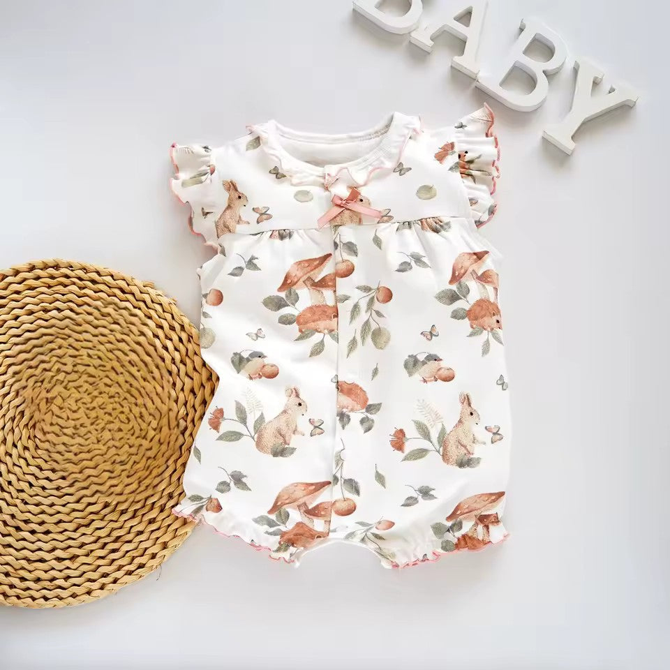Peter Pan Collar Romper - Bunny Woodland