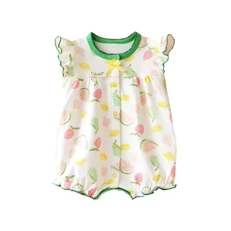 Peter Pan Collar Romper - Mixed Fruit Print