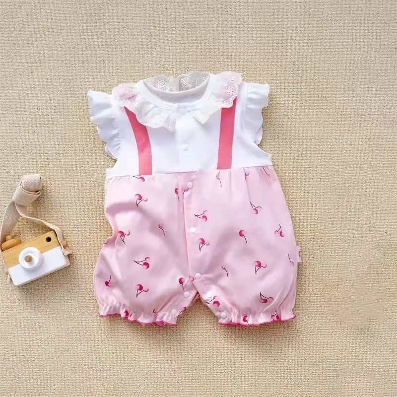 Peter Pan Collar Romper - Pink Flamingo Overalls