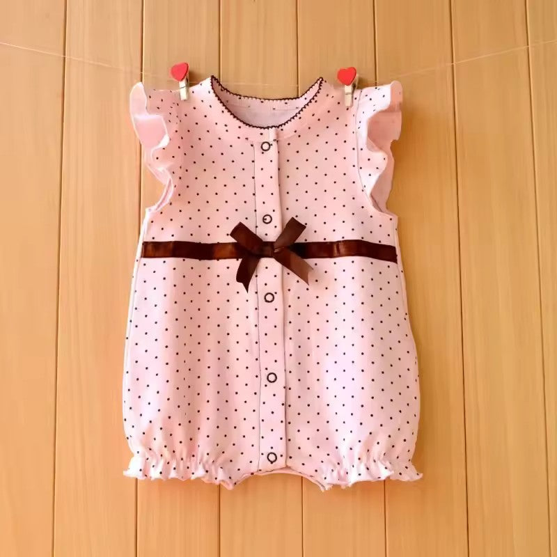 Peter Pan Collar Romper - Pink Polka Dot Bow