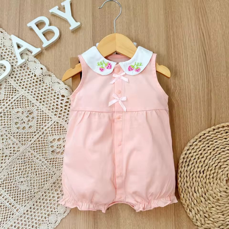 Peter Pan Collar Romper - Pink Strawberry Collar