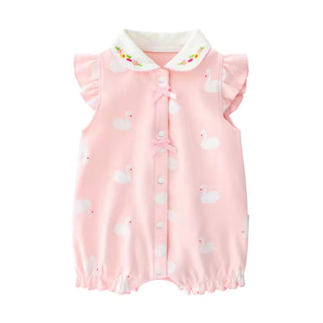 Peter Pan Collar Romper - Pink Swan