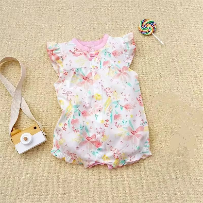 Peter Pan Collar Romper - Watercolor Floral