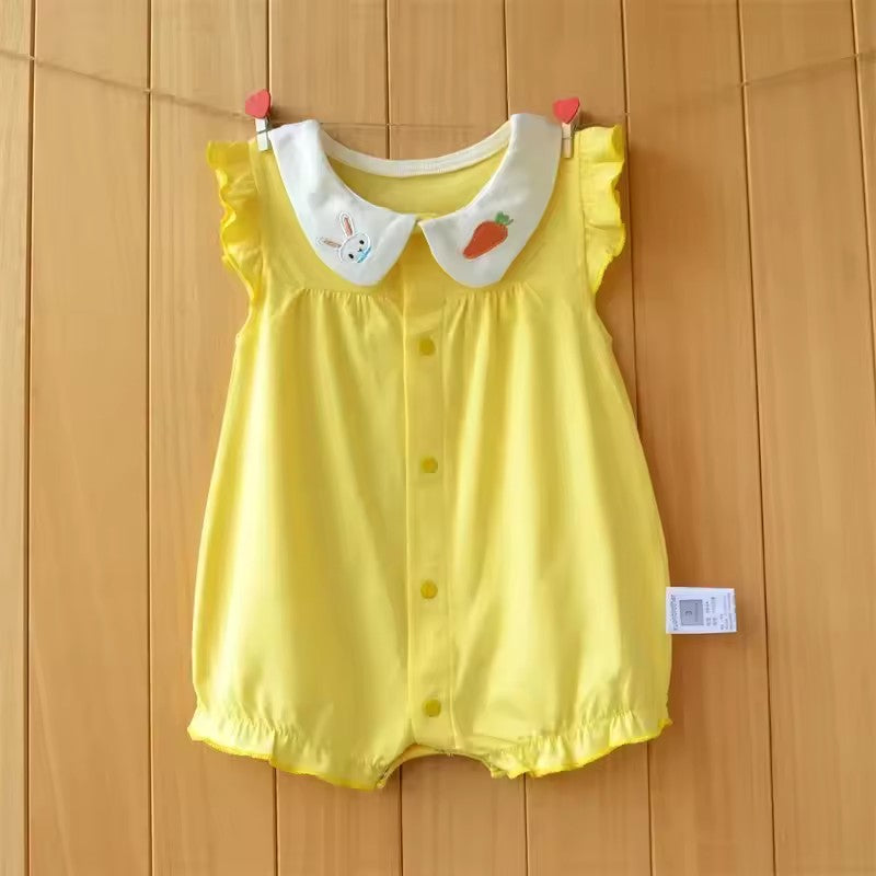Peter Pan Collar Romper - Yellow Bunny Carrot