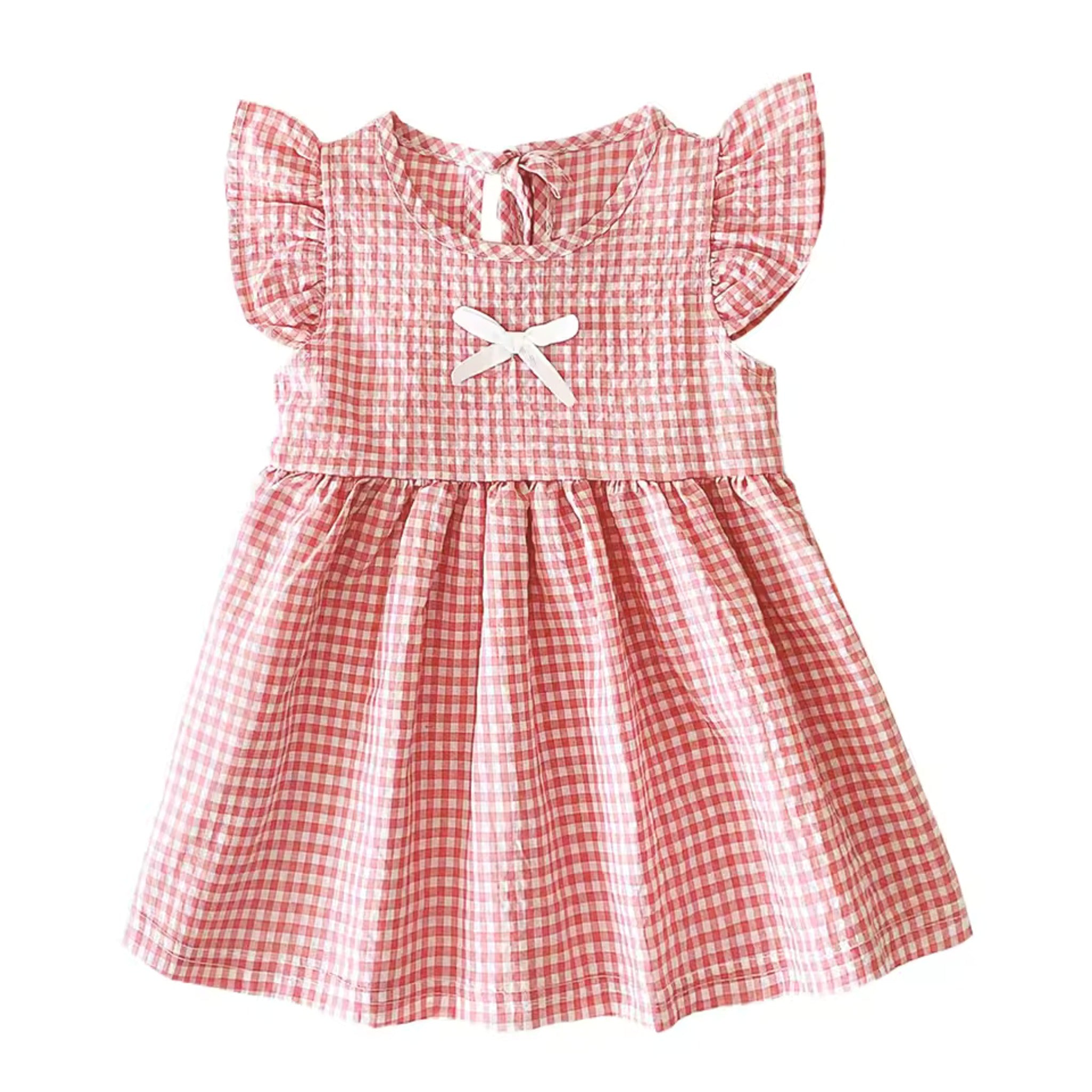 Pink Bow Gingham Dress