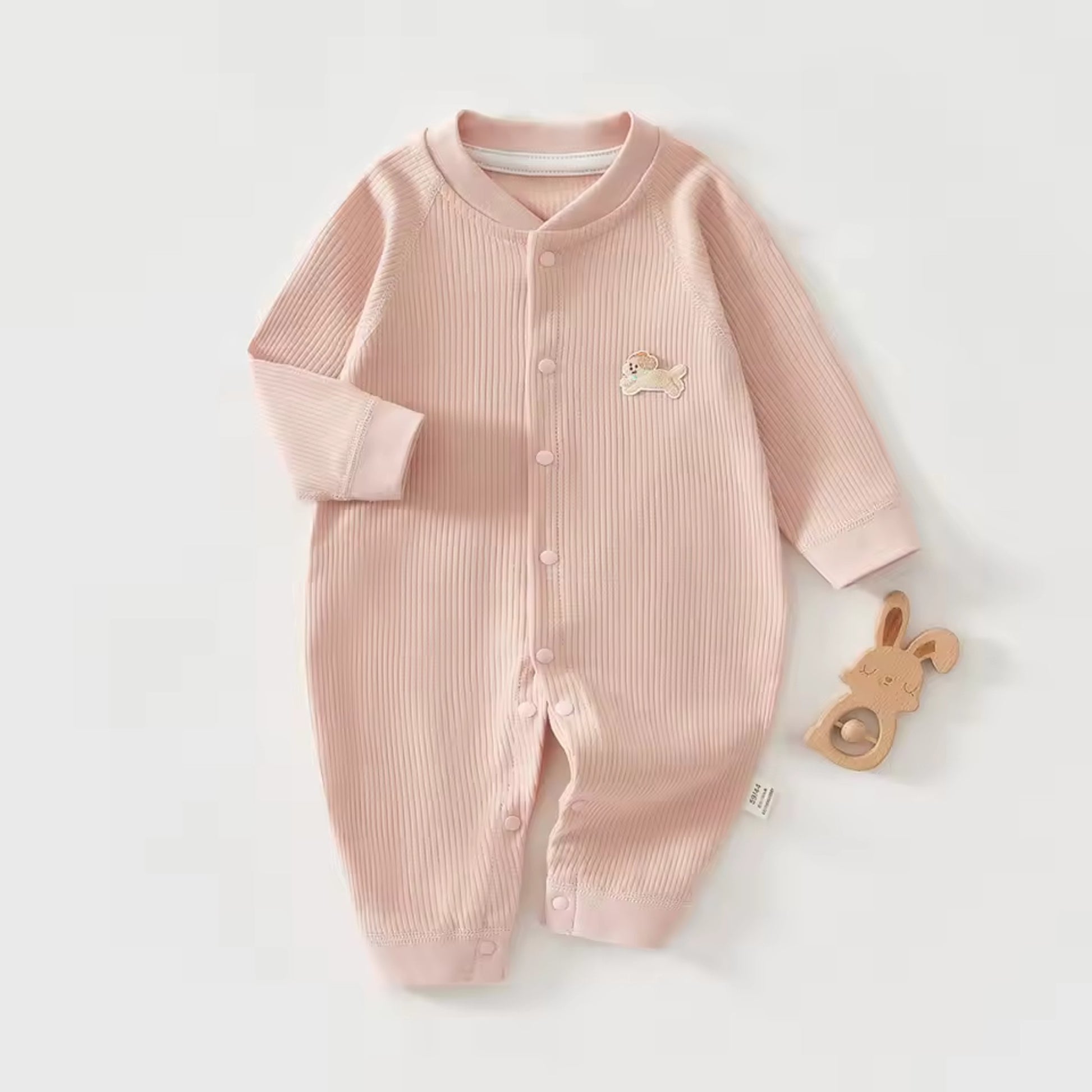 Ribbed Puppy Patch Onesie - Pink