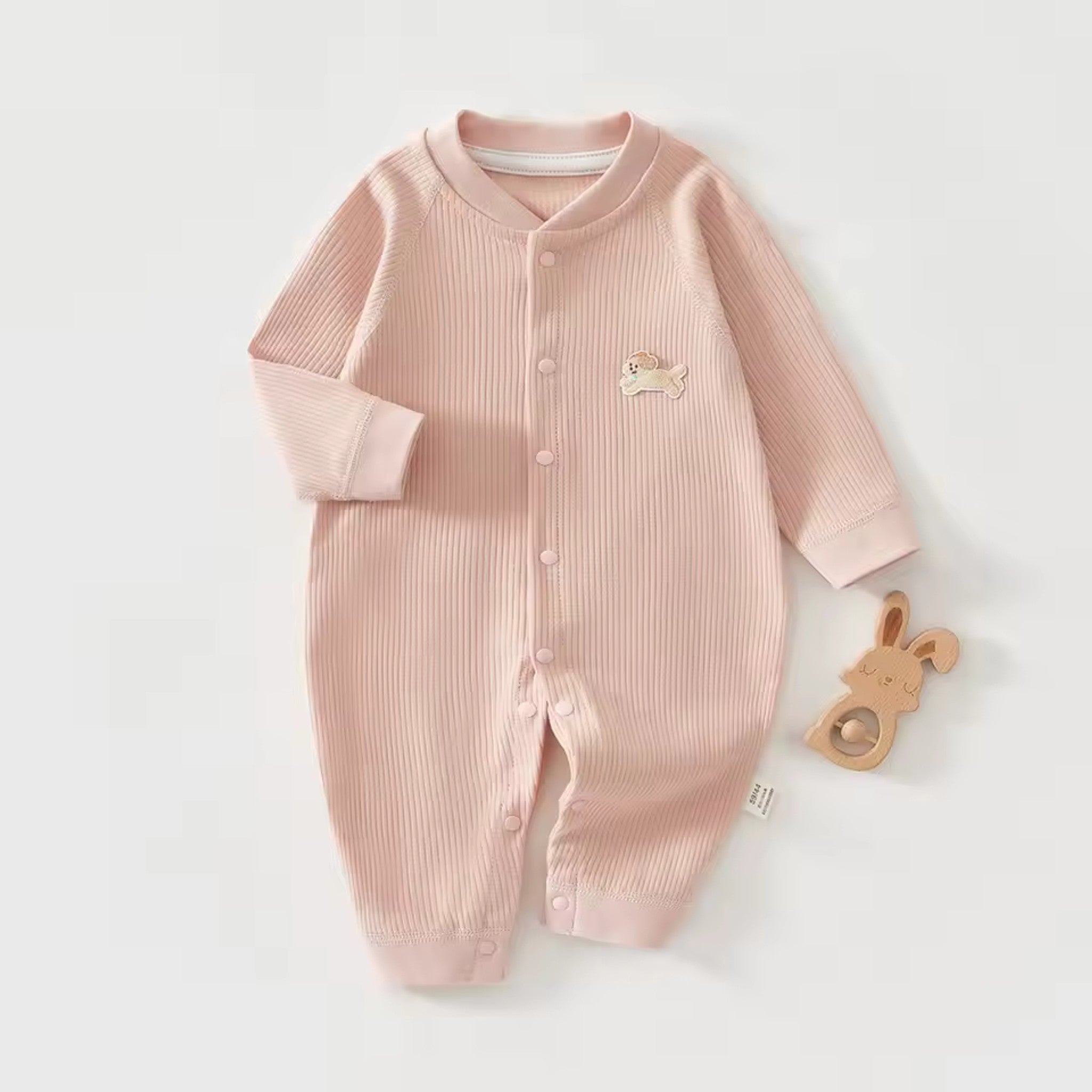 Ribbed Puppy Patch Onesie - Pink